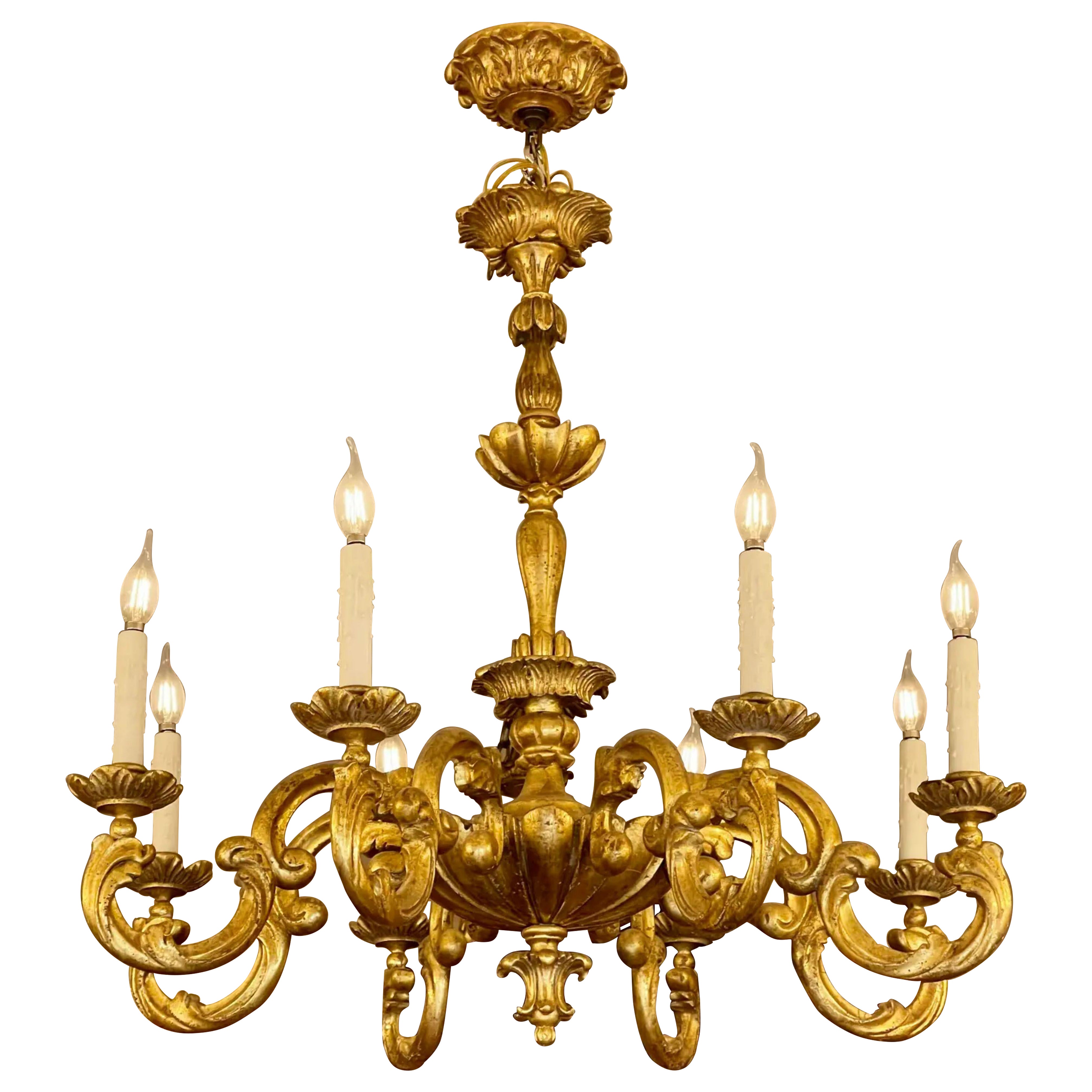 8 Lichter Kronleuchter aus vergoldetem italienischem Holz im Stil des 18. Jahrhunderts von Randy Esada