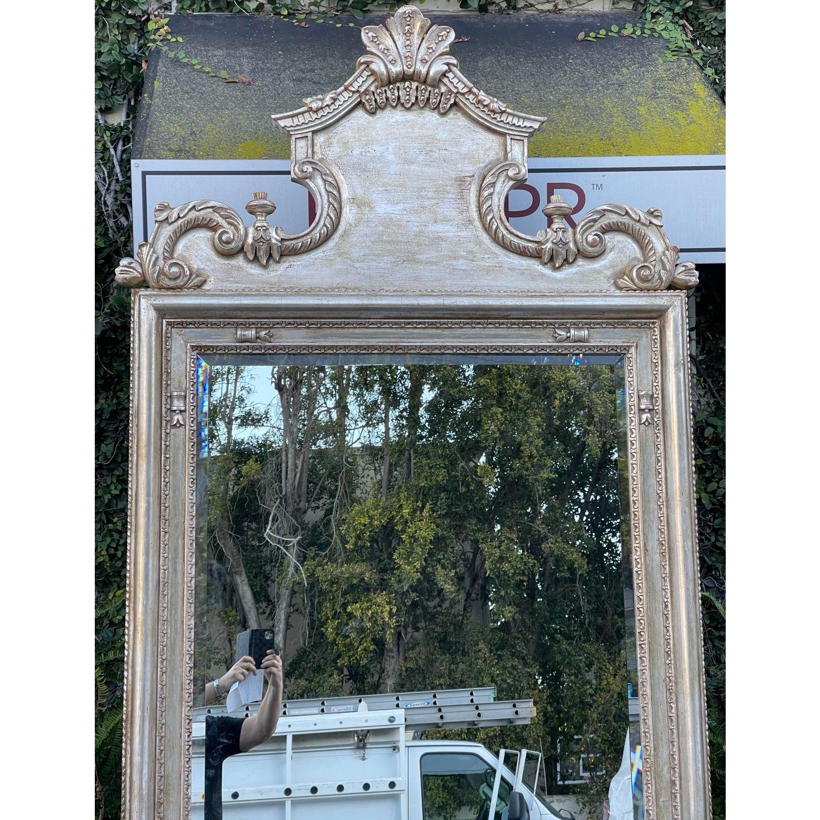 Louis XVI 18th C, Style Charles Pollock for William Switzer Silver Giltwood Mirror For Sale