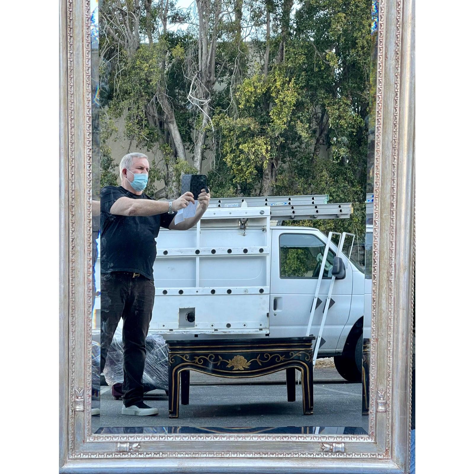 18th C, Style Charles Pollock for William Switzer Silver Giltwood Mirror In Good Condition For Sale In LOS ANGELES, CA