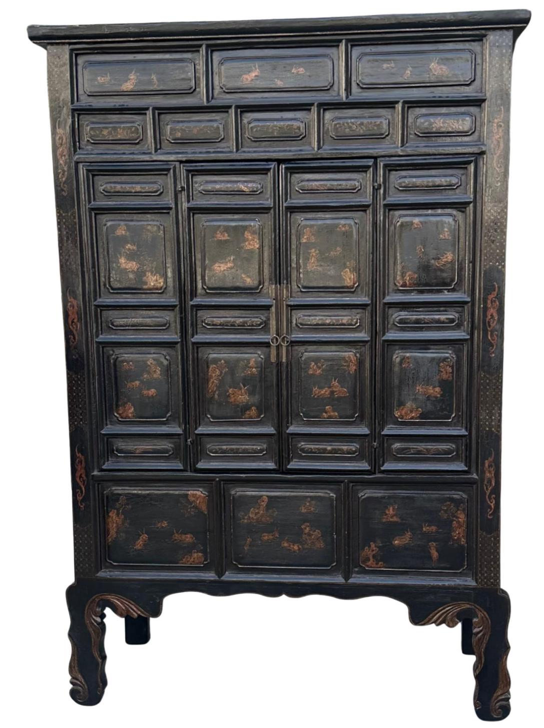 Contemporary 18th C Style Chinese Ming Chinoiserie Cabinet by Burton-Ching For Sale