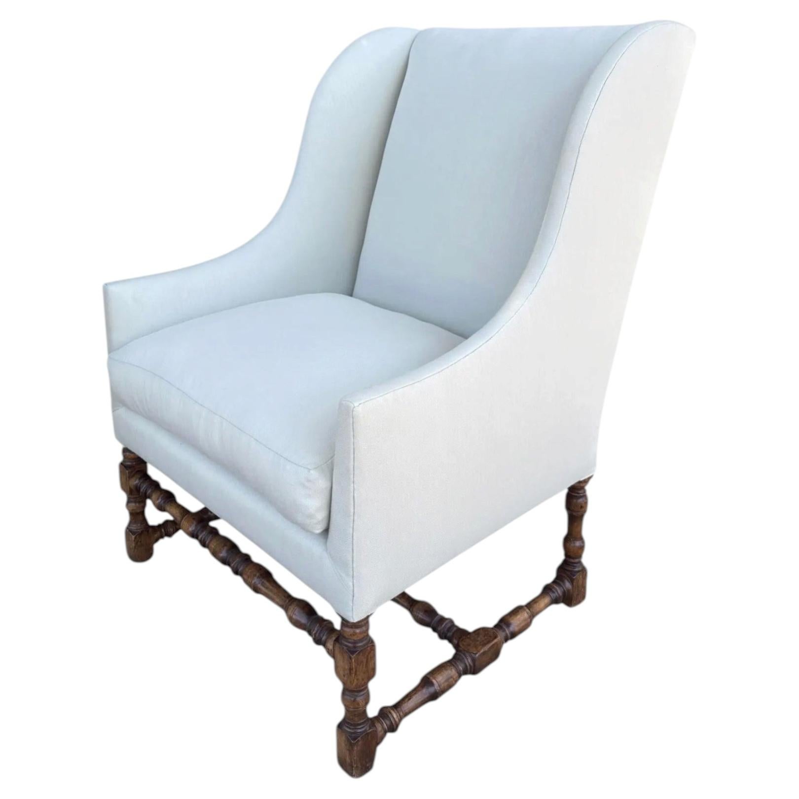 18th C Style Dennis & Leen Wingback Arm Chair W Nancy Corzine Upholstery 1 of 2 For Sale