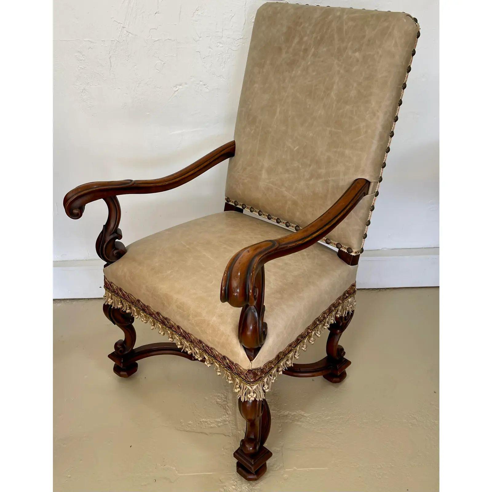 18th C Style Ebanista Spanish Colonial Dining Chair with Leather Armorial Crest For Sale 1
