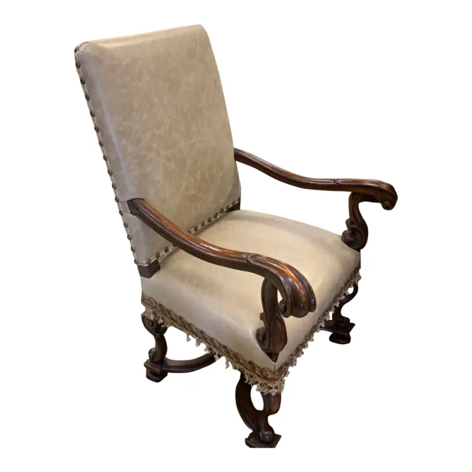 18th C Style Ebanista Spanish Colonial Dining Chair with Leather Armorial Crest For Sale