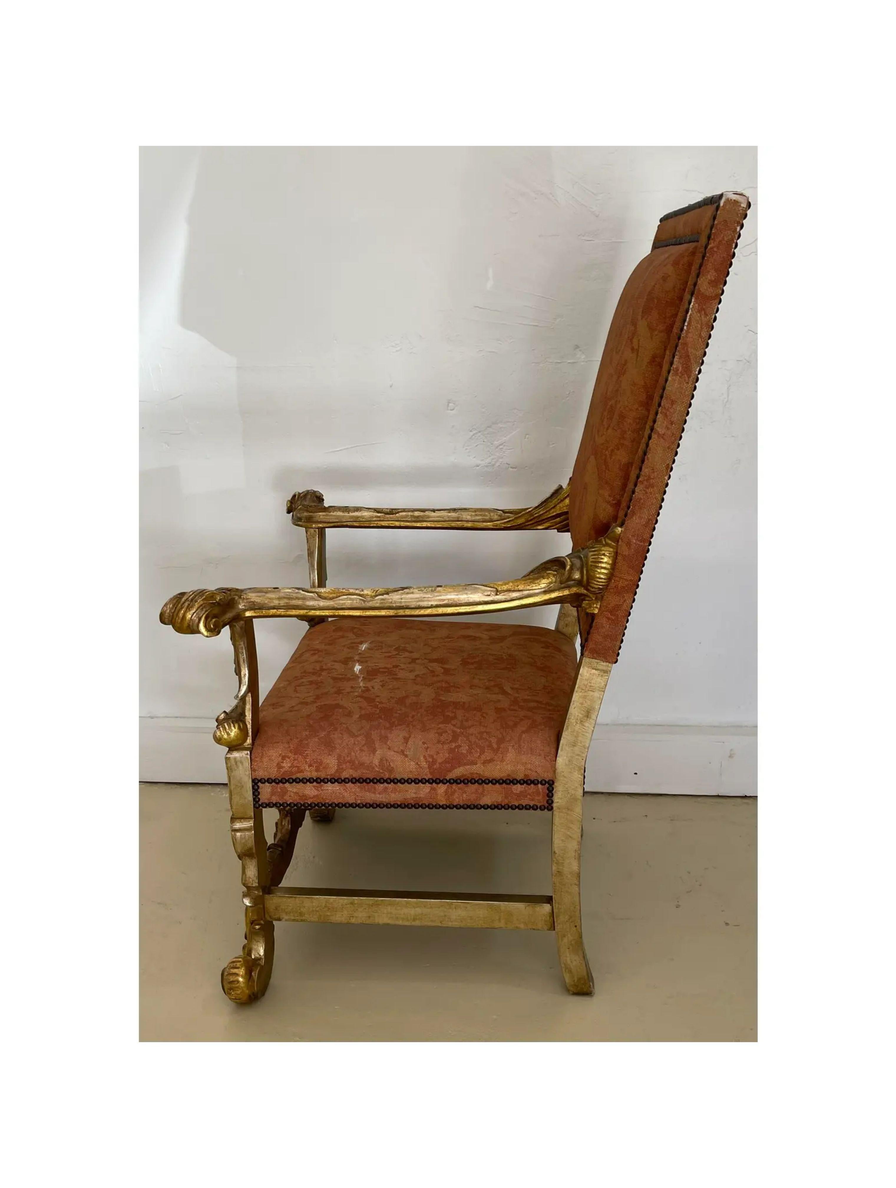 20th Century 18th Century Style Ebanista Spanish Colonial Giltwood Throne Chair