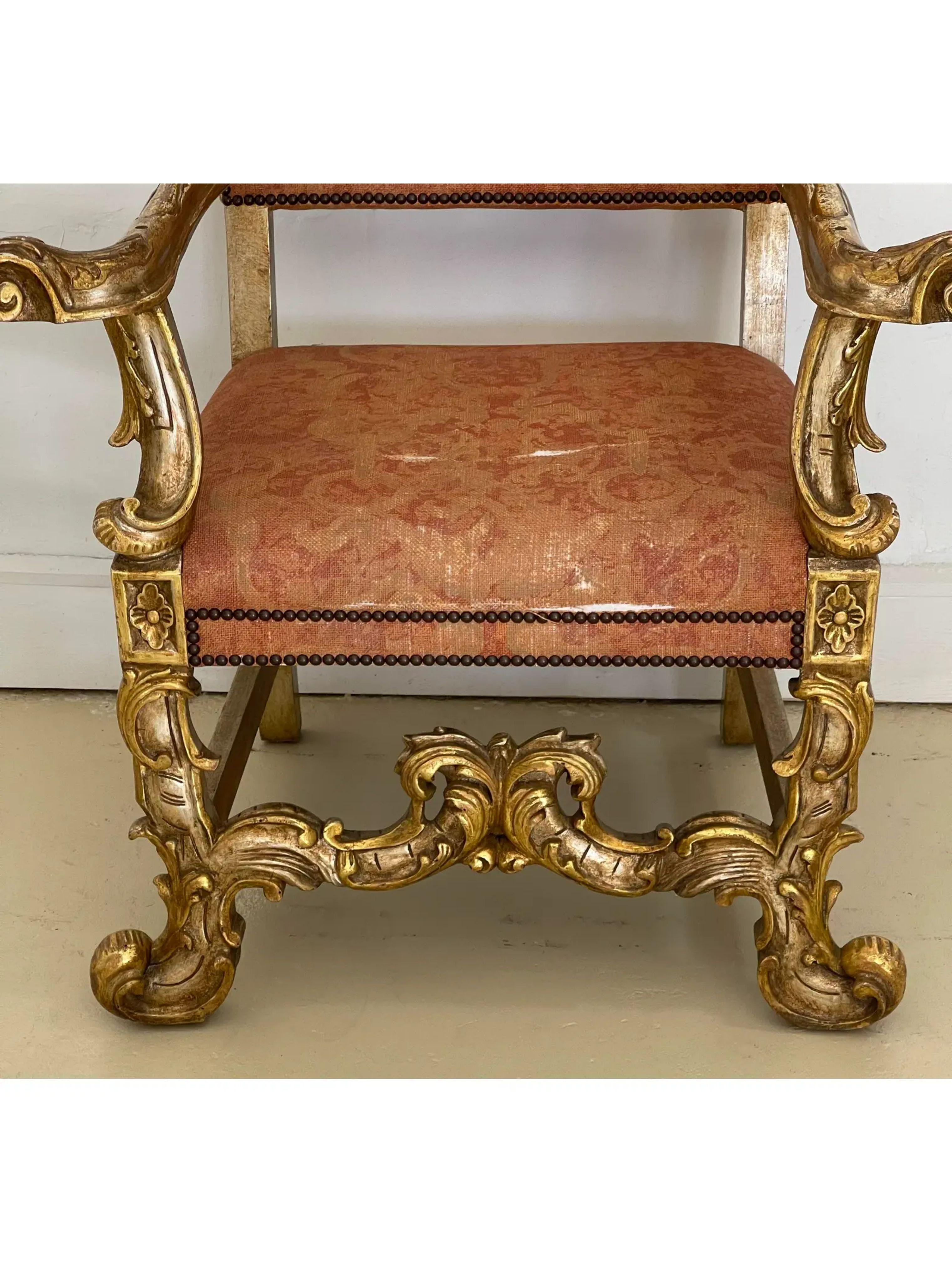 18th Century Style Ebanista Spanish Colonial Giltwood Throne Chair 1