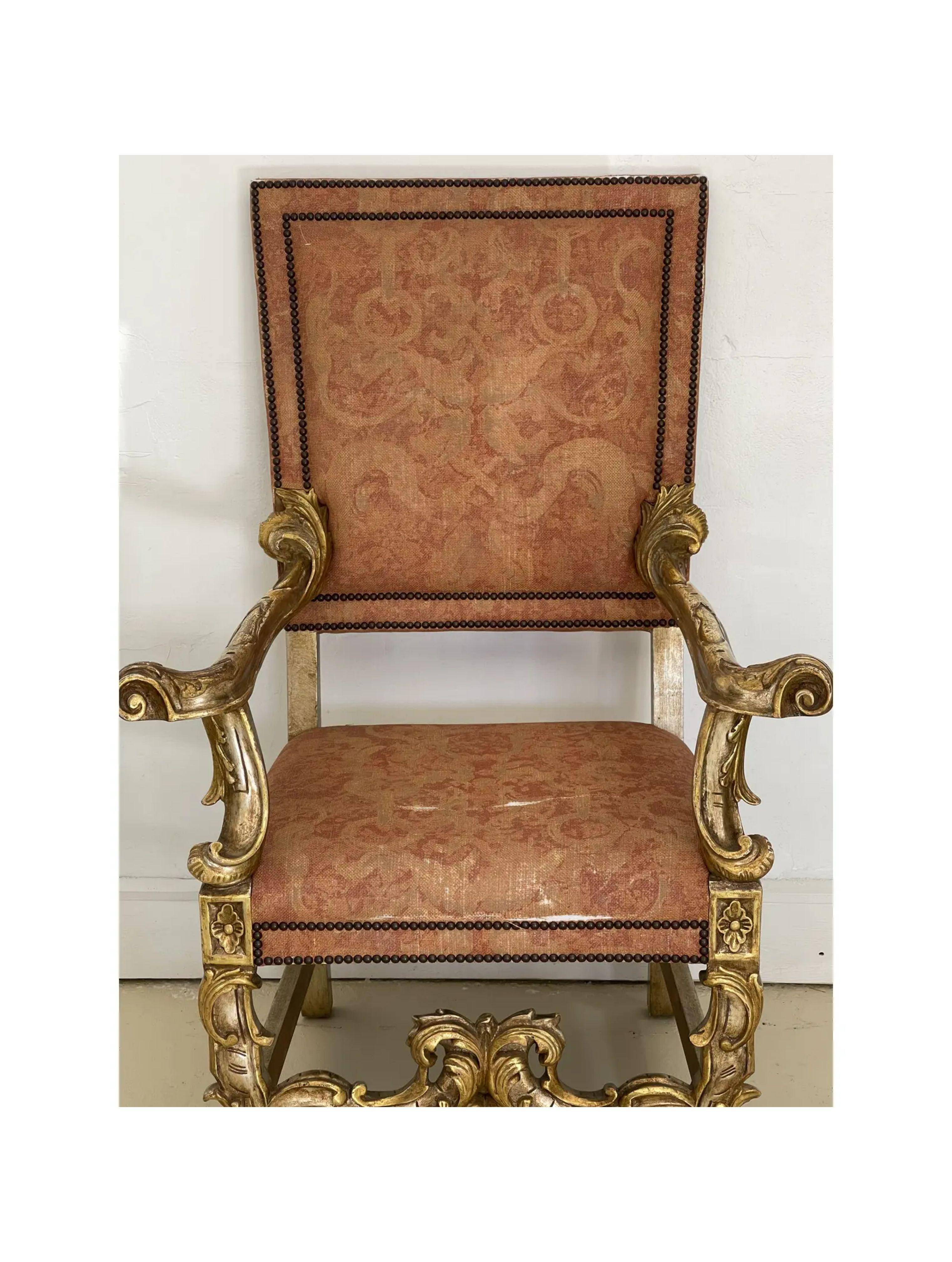 18th Century Style Ebanista Spanish Colonial Giltwood Throne Chair 2