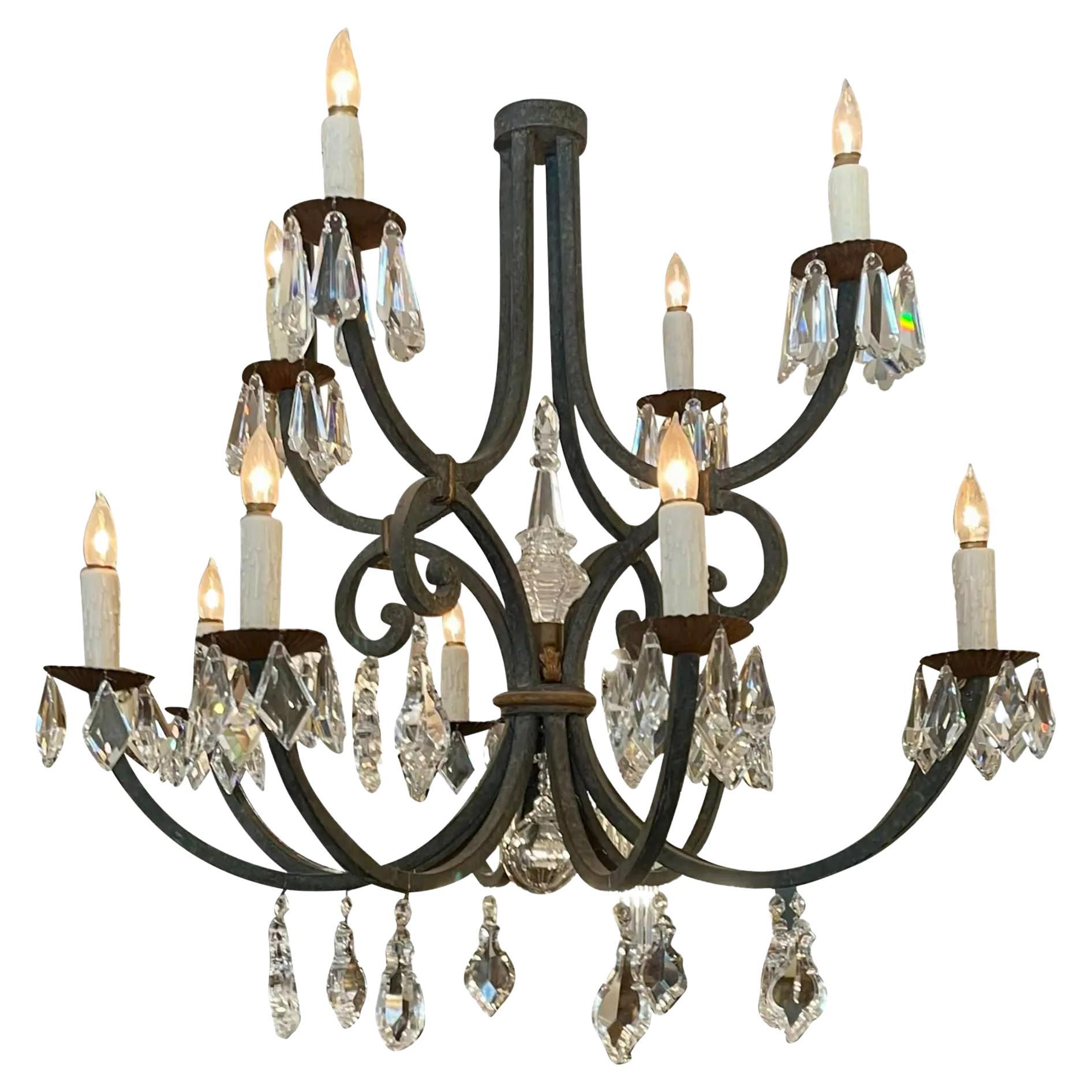 18th Century Style Ebanista Wrought Iron 
French Crystal Chandelier