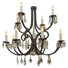 Used 18th Century Style Ebanista Wrought Iron & French Crystal Chandelier