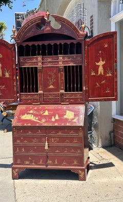 18th C Style George I Red Chinoiserie Decorated Secretary Desk by Burton-Ching