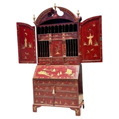 18th C Style George I Red Chinoiserie Decorated Secretary Desk by Burton-Ching