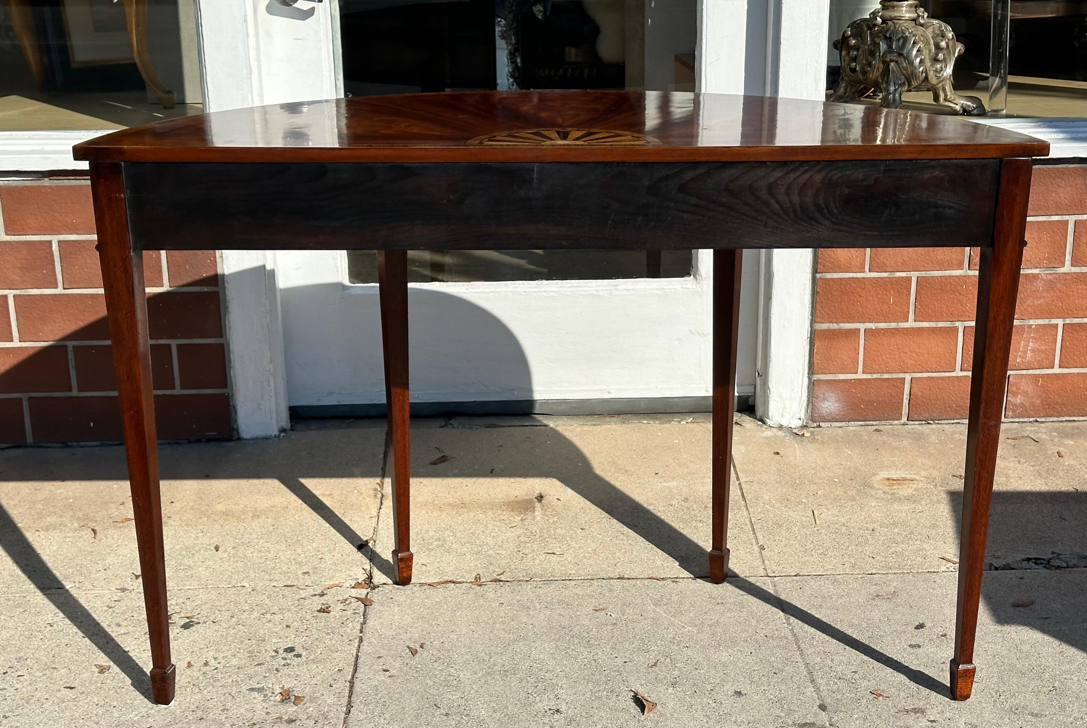 18th C Style George III Mahogany Inlaid Demilune Table by Burton-Ching