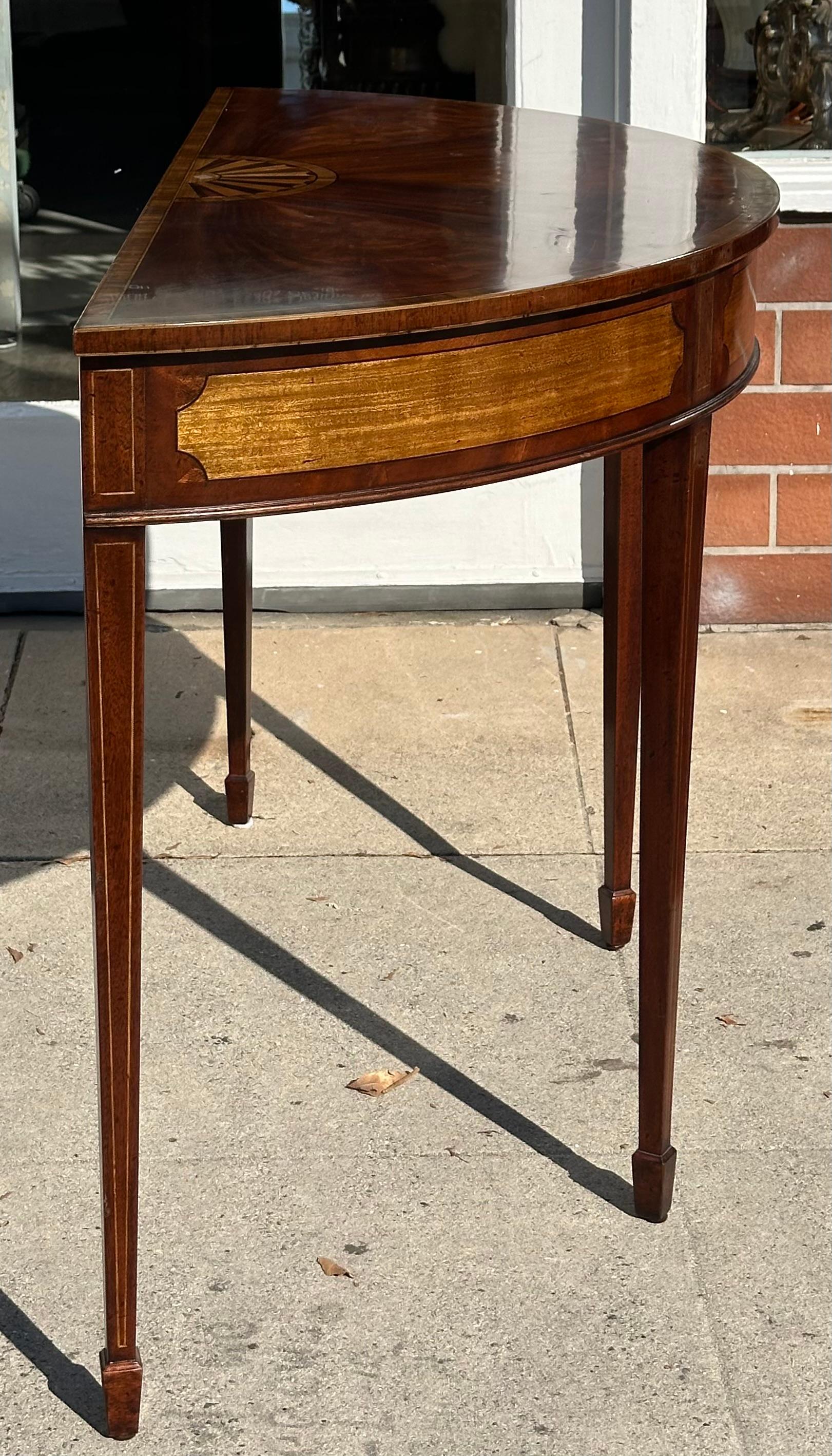 Contemporary 18th C Style George III Inlaid Demilune Console Table by Burton-Ching For Sale