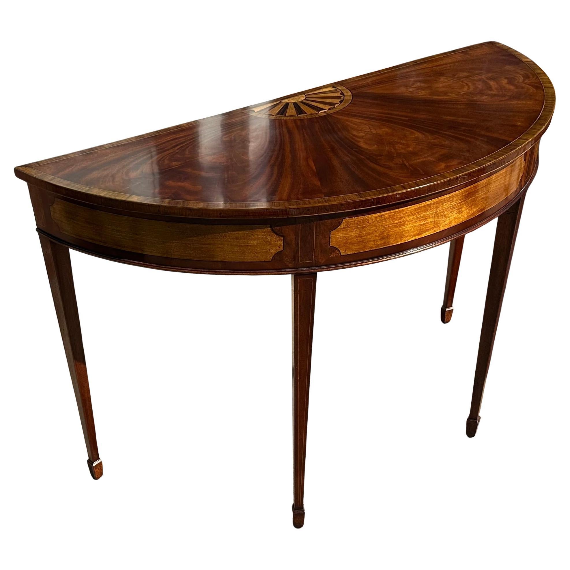 18th C Style George III Inlaid Demilune Console Table by Burton-Ching