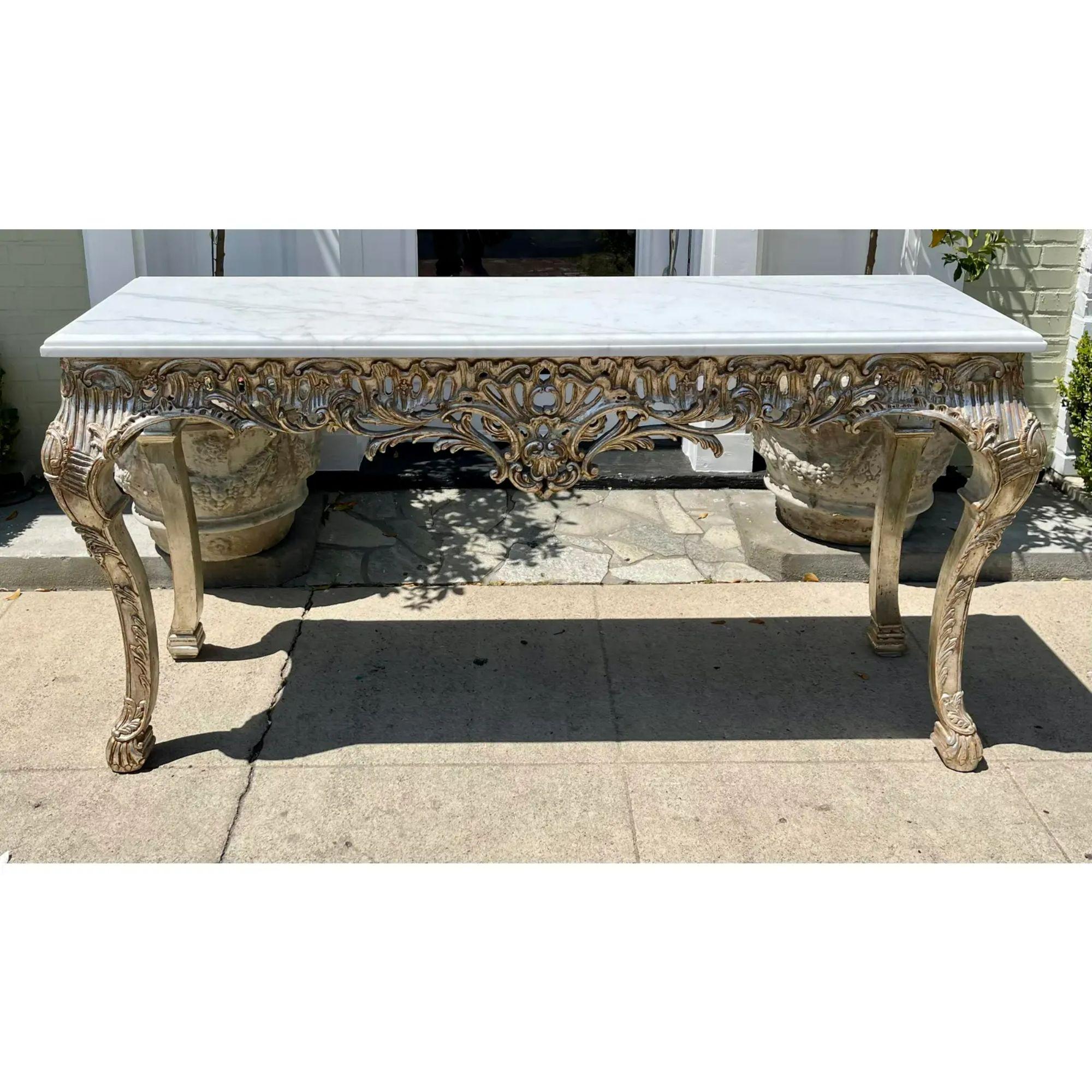 Rococo 18th C Style Giltwood & Calcutta Marble Console Table For Sale