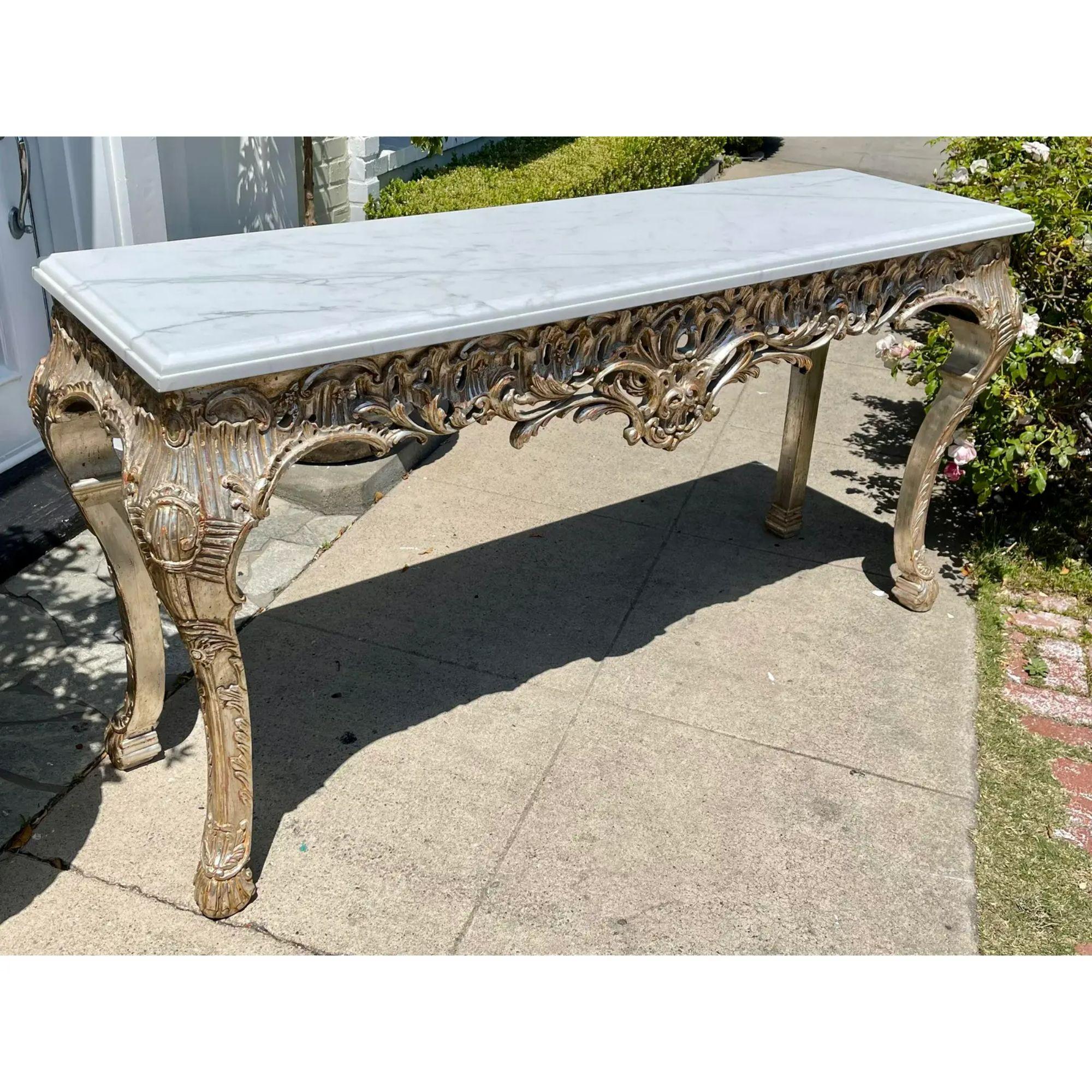 Contemporary 18th C Style Giltwood & Calcutta Marble Console Table For Sale