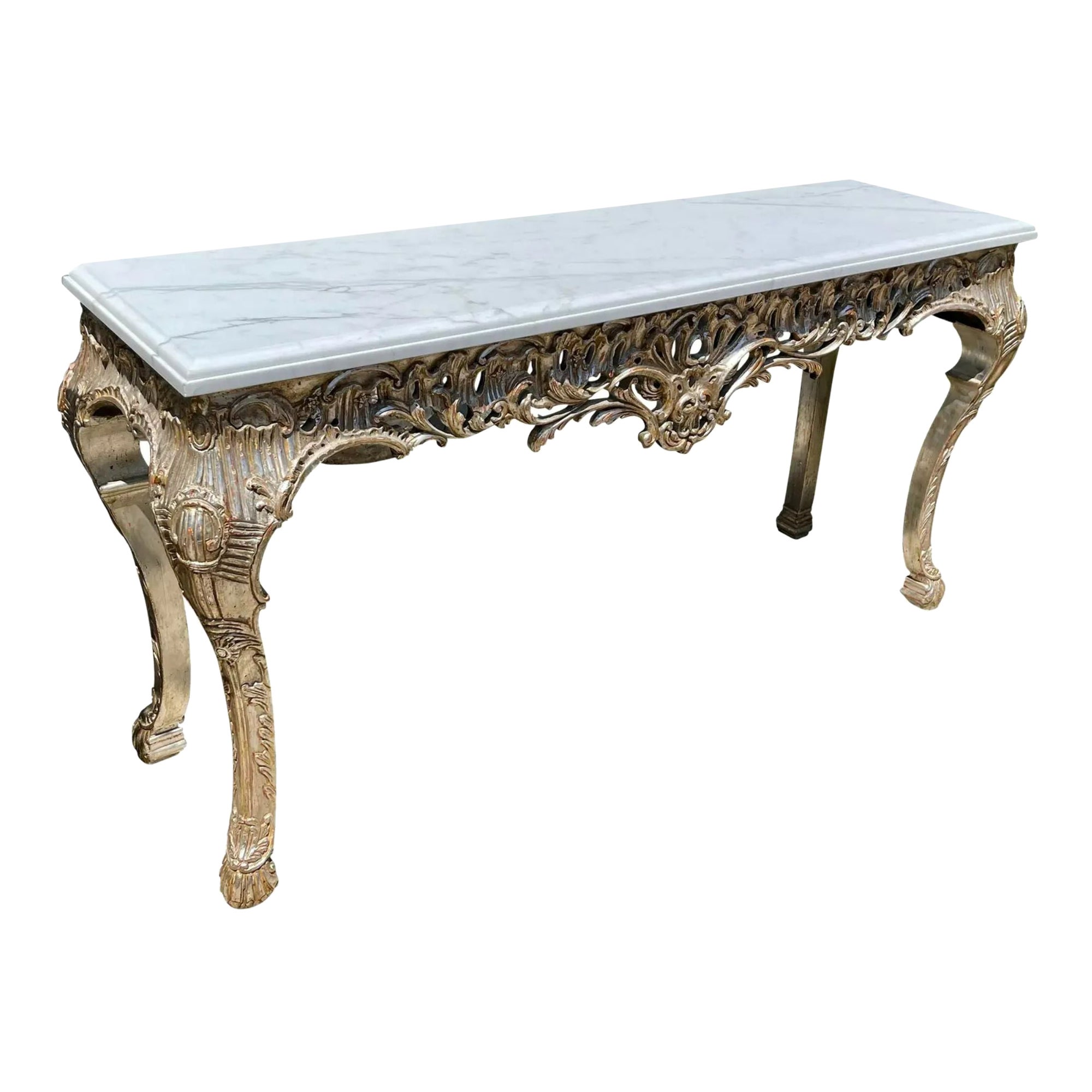 18th C Style Giltwood & Calcutta Marble Console Table