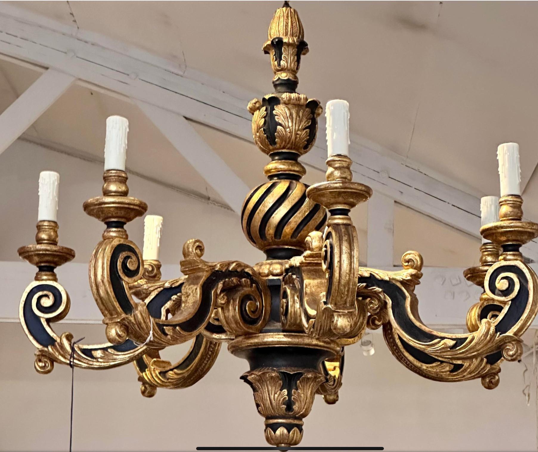 Regency 18th Century Style Gregorius Pineo Giltwood 7 Arm Chandelier For Sale