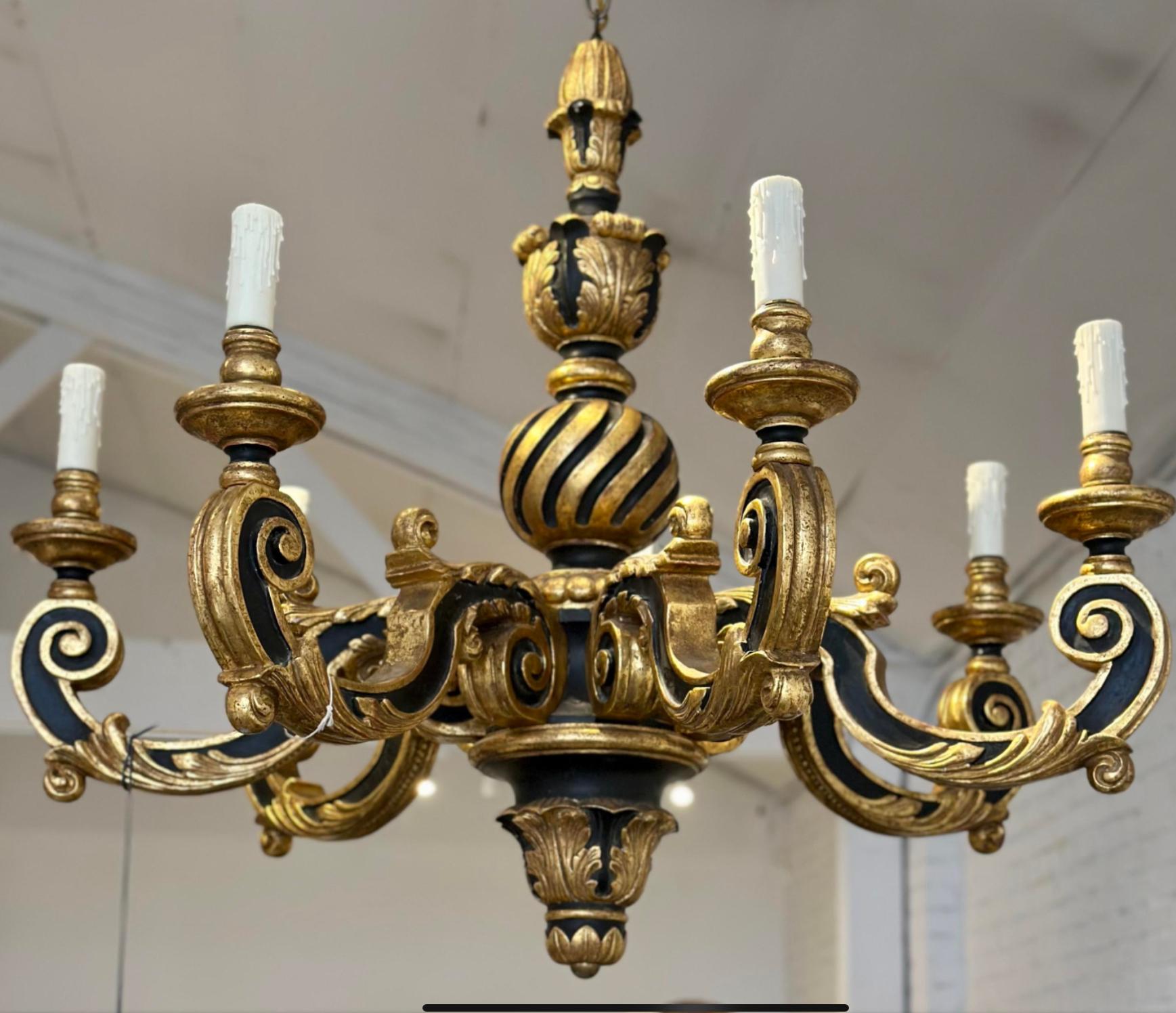 American 18th Century Style Gregorius Pineo Giltwood 7 Arm Chandelier For Sale