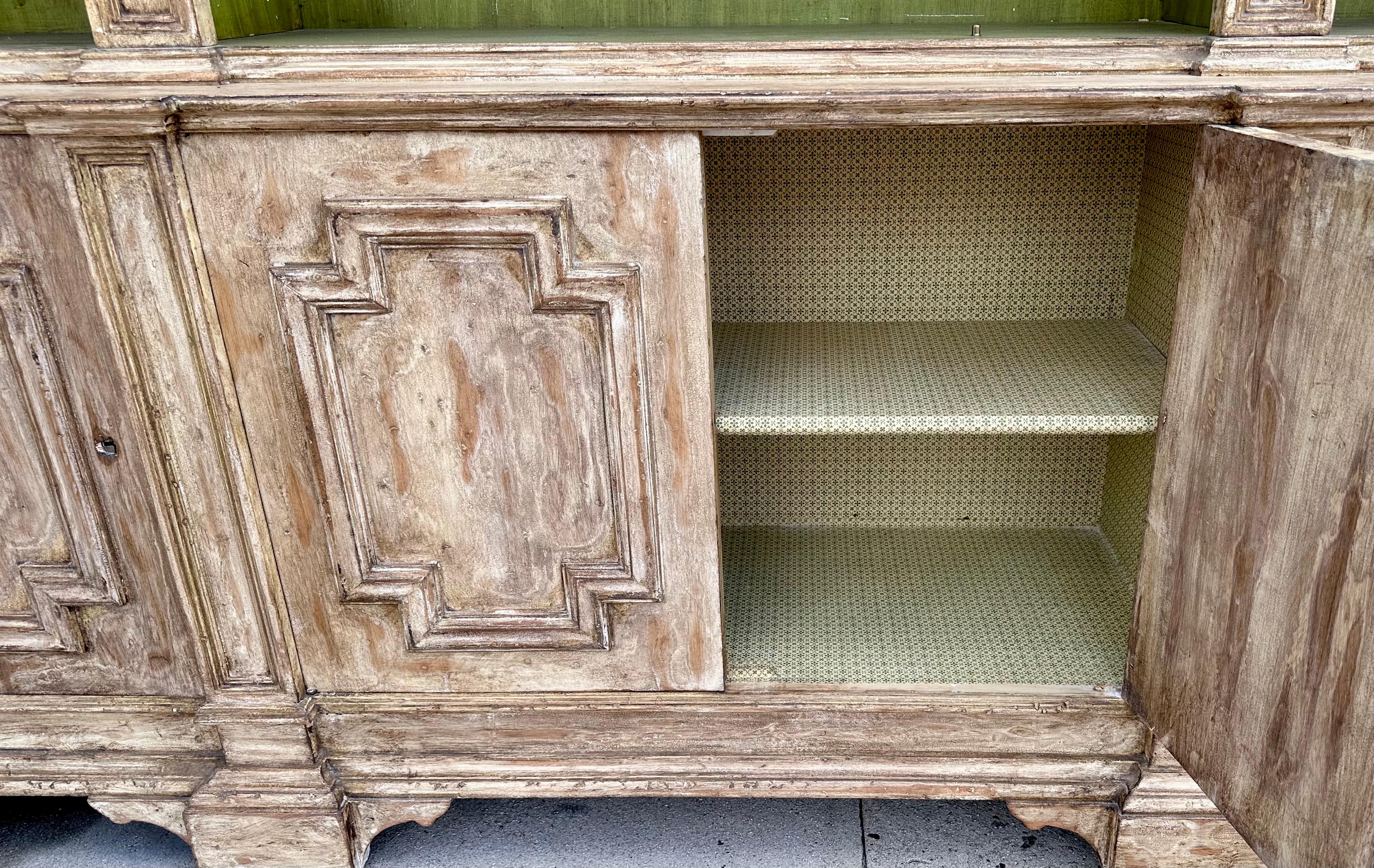 18th C Style Italian Paint Decorated Breakfront Bookcase Cabinet 1