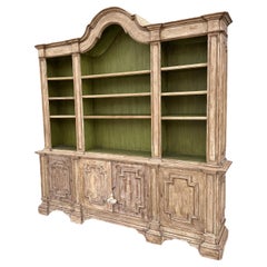 18th C Style Italian Paint Decorated Breakfront Bookcase Cabinet