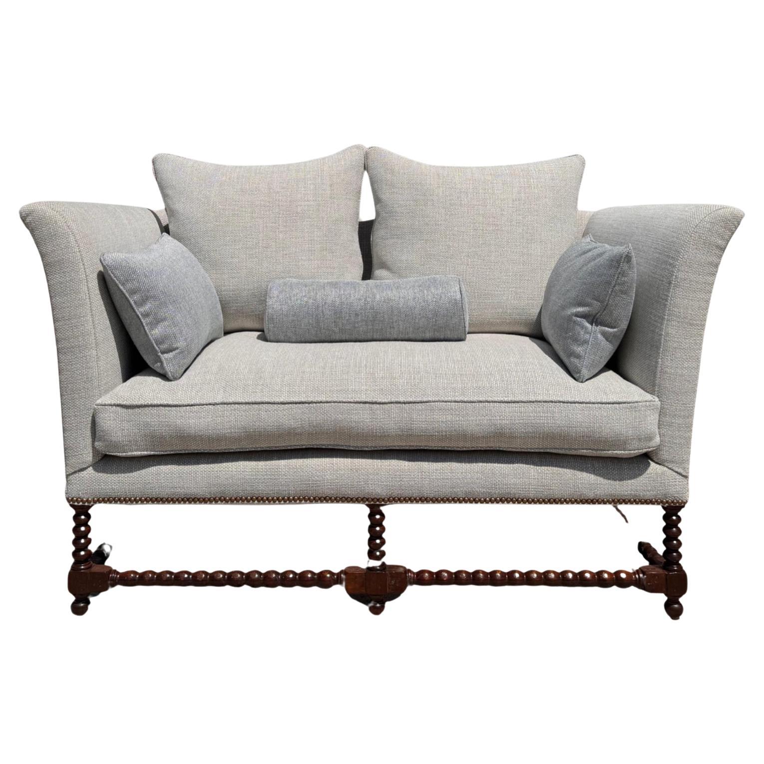 18th C Style Italian Walnut Down Sofa Settee by Randy Esada Designs For Sale