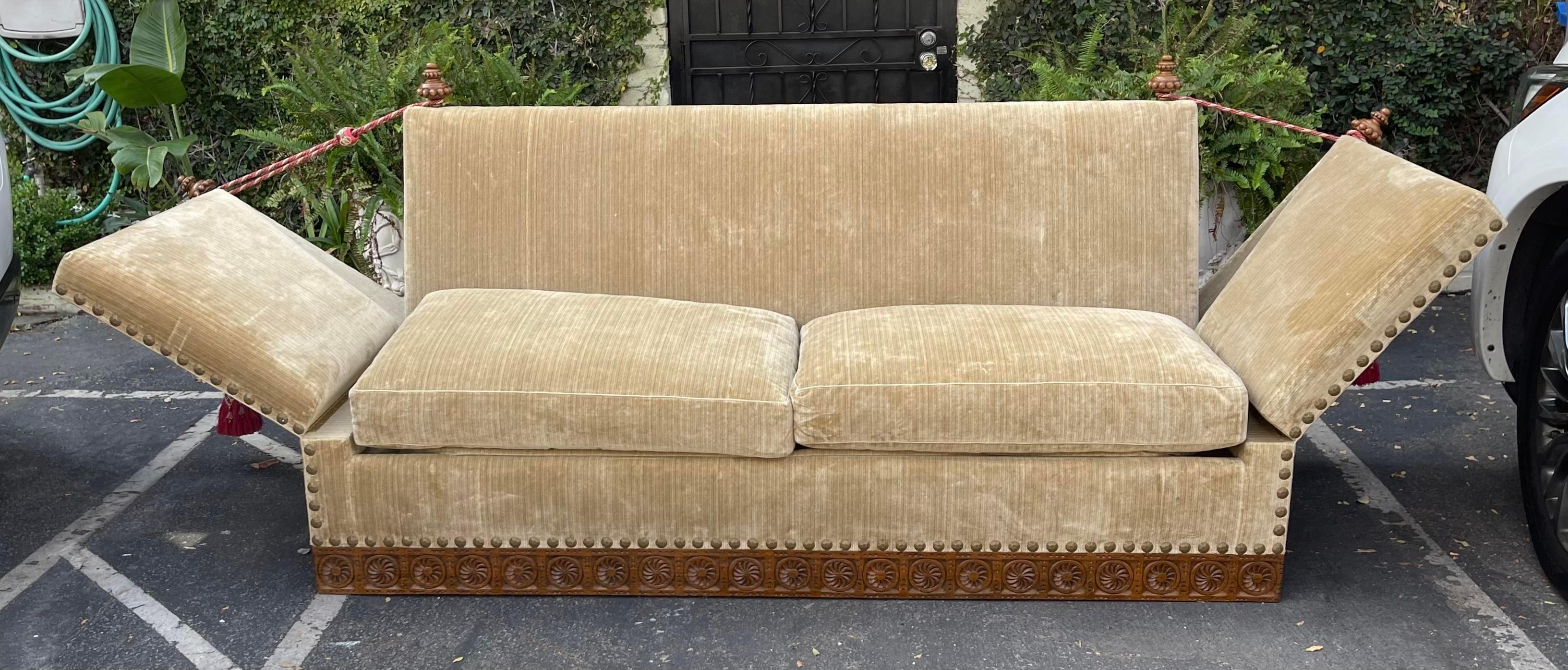 Spanish Colonial 18th Century Style Knole Style Down Sofa Settee with Custom Pillows by Cache