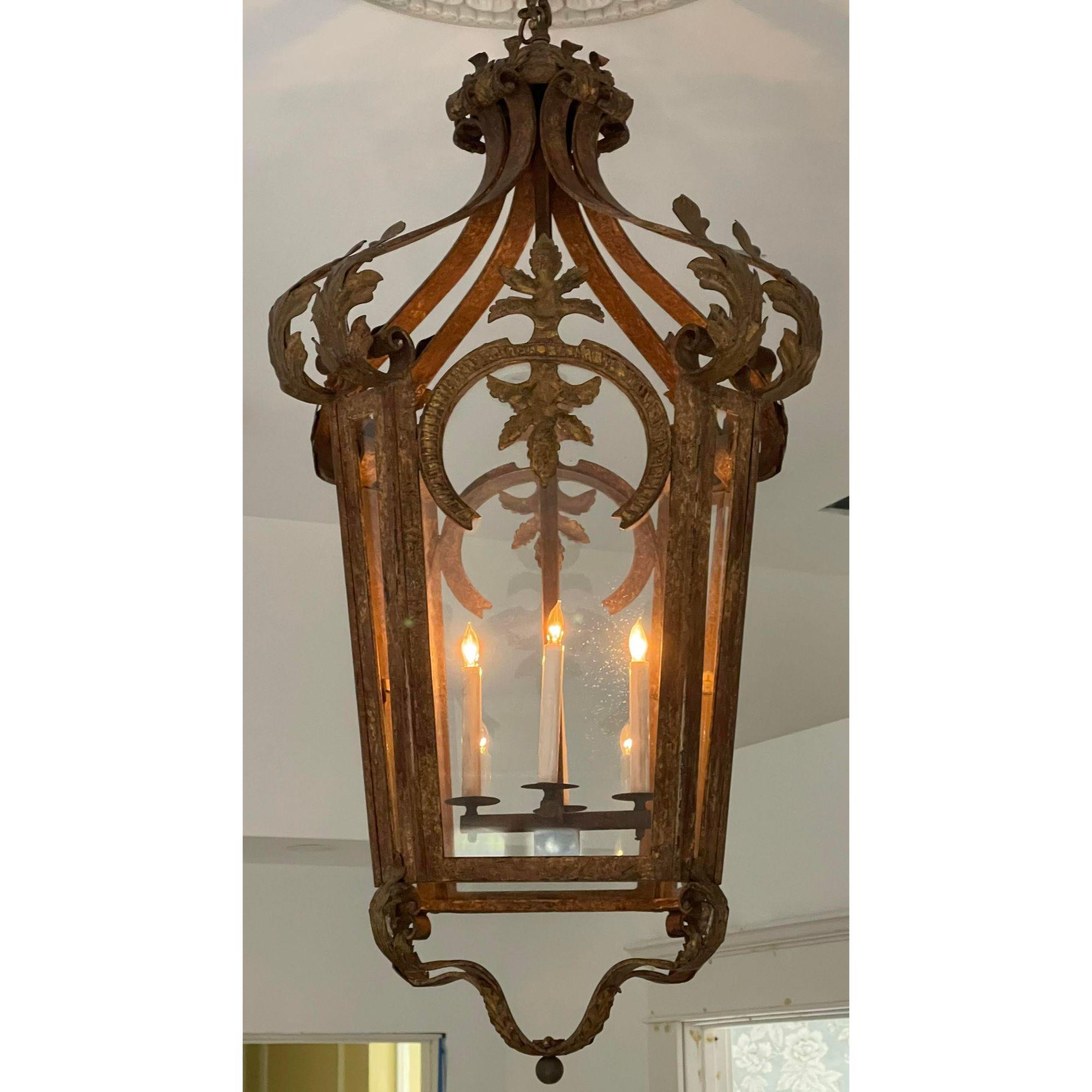 18th Century style monumental spanish colonial wrought iron lantern chandelier.

Additional information:
Materials: Iron, wrought iron.
Color: Brown.
Period: 2010s.
Styles: Spanish Colonial.
Power sources: Up to 120 V (US standard)