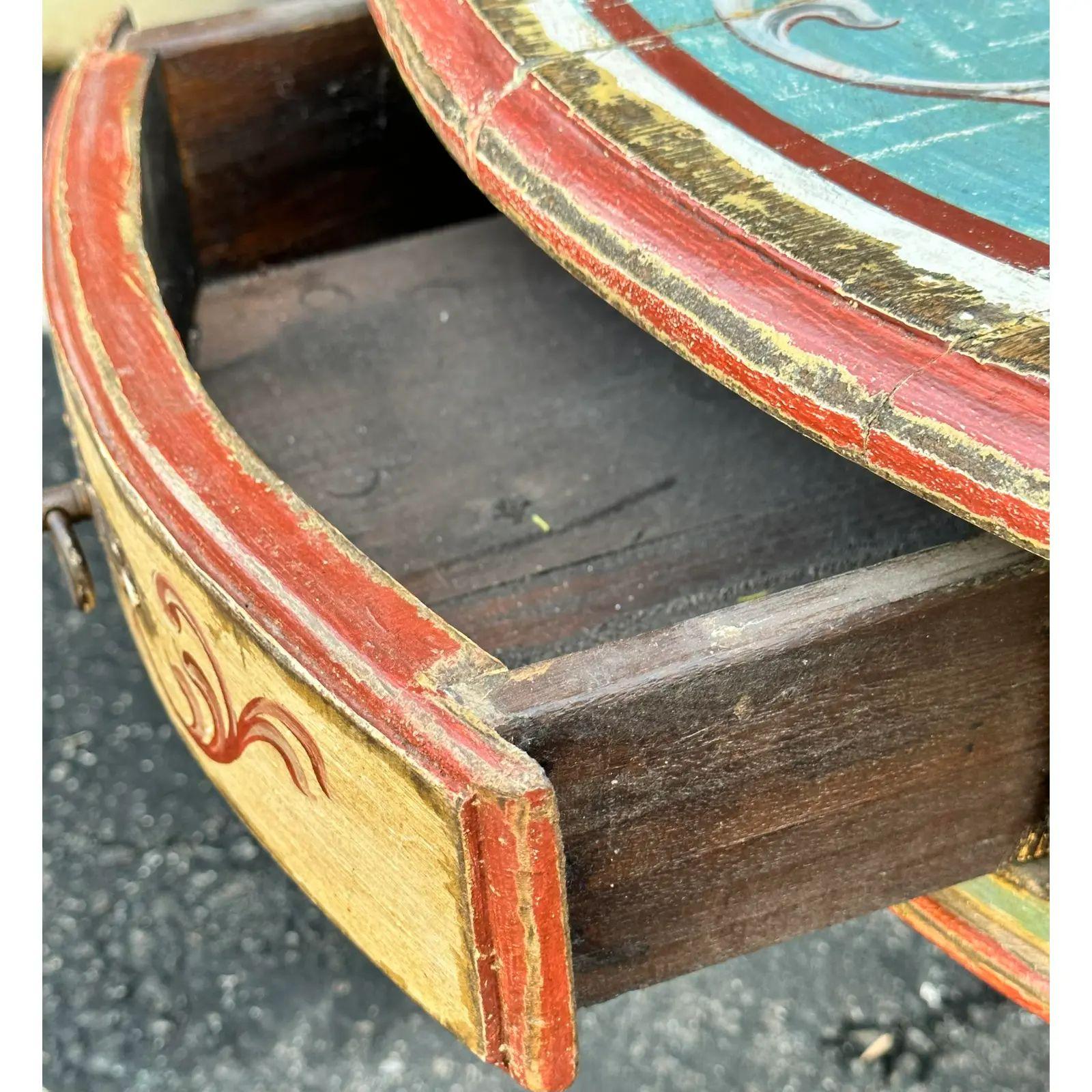 18C Style Round Italian Hand Painted Angel Coffee Table . It is beautifully hand painted and features a single drawer, and was made with recla8med wood by Equator Furniture.

Additional information: 
Materials: Paint, Wood
Color: Blue
Period: