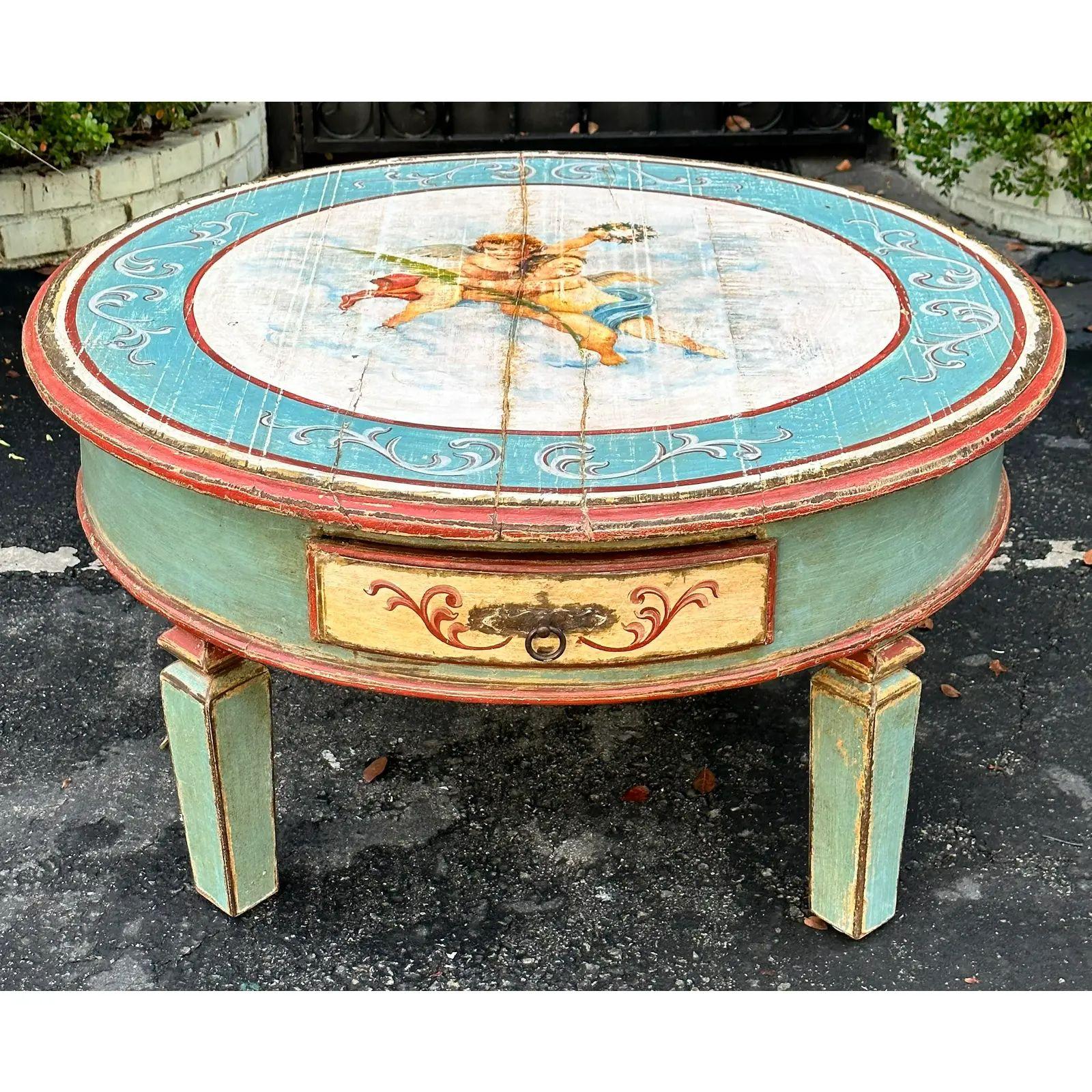 Hand-Painted 18th C Style Round Hand Painted Angel Coffee Table by Equator Furniture