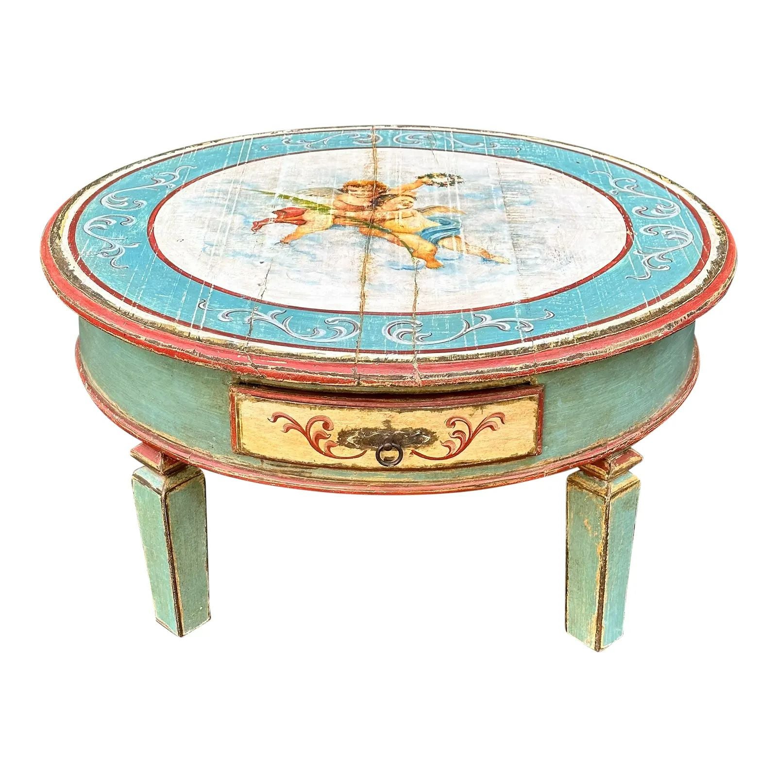 18th C Style Round Hand Painted Angel Coffee Table by Equator Furniture