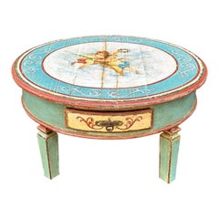 Vintage 18th C Style Round Hand Painted Angel Coffee Table by Equator Furniture