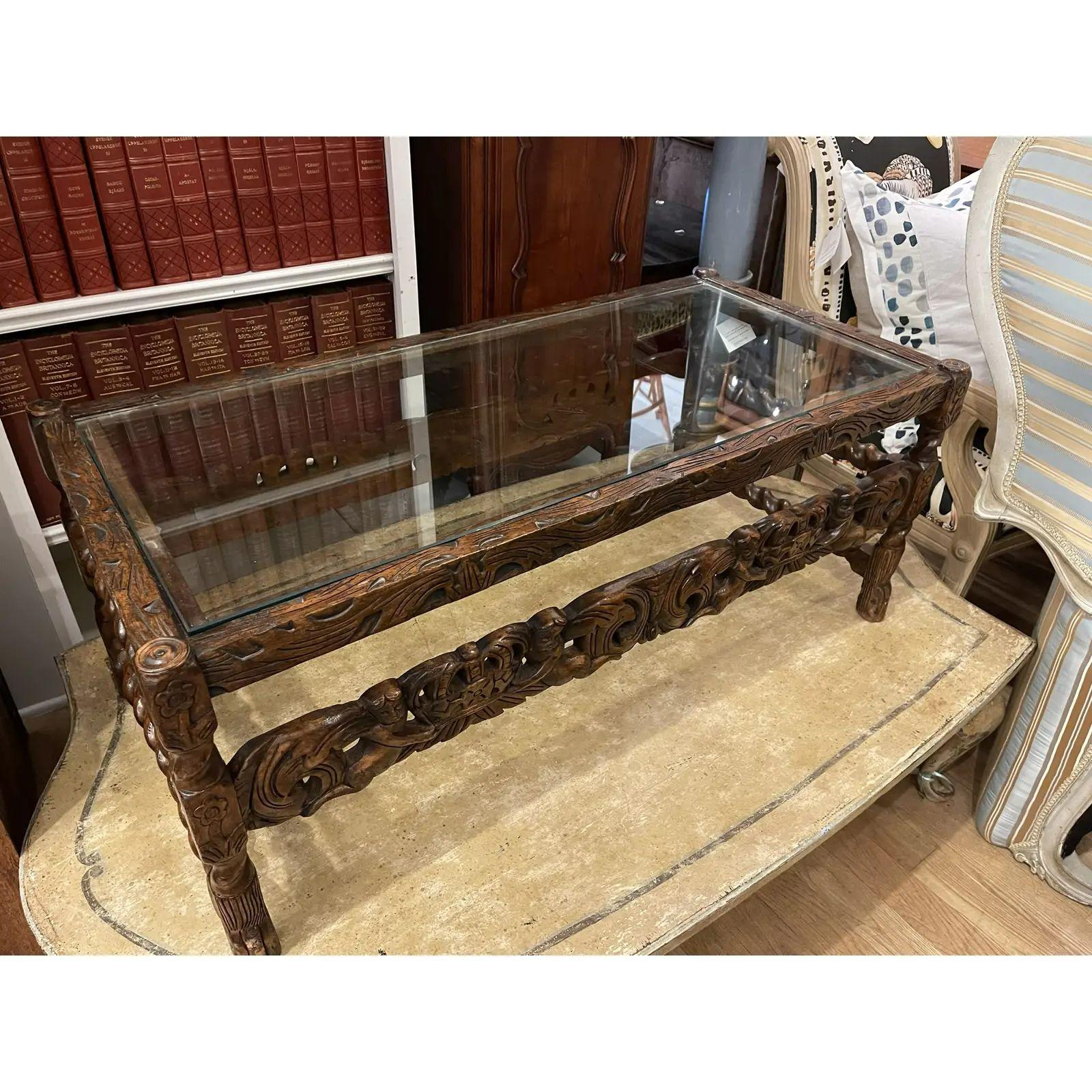 18th C Style Spanish Colonial Petite Coffee or Cocktail Table - Putti & Crown In Good Condition In LOS ANGELES, CA