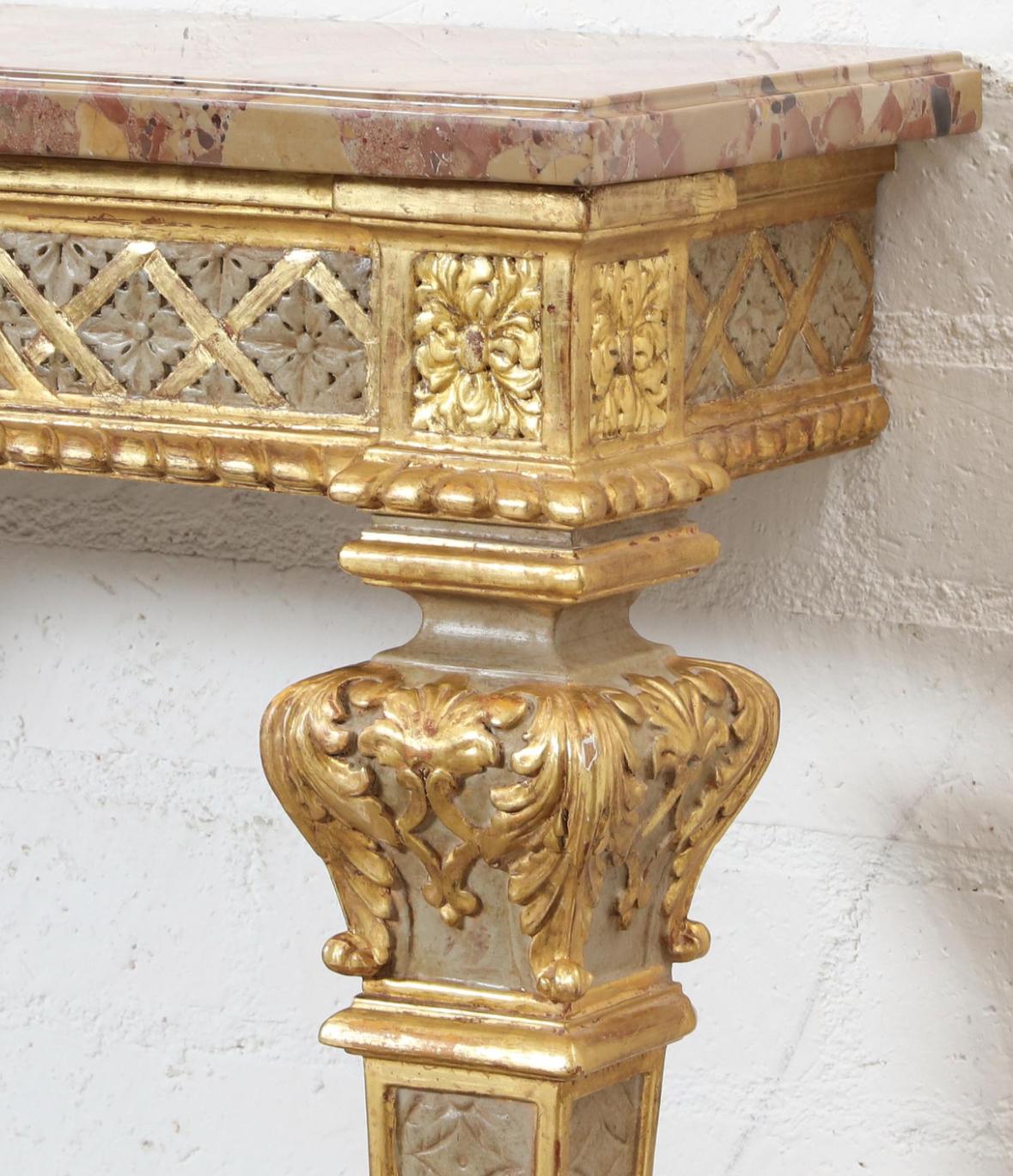 Late 20th Century 18th C Style Swedish Empire Louis XIV Parcel Gilt and Grey Painted Decorated Con