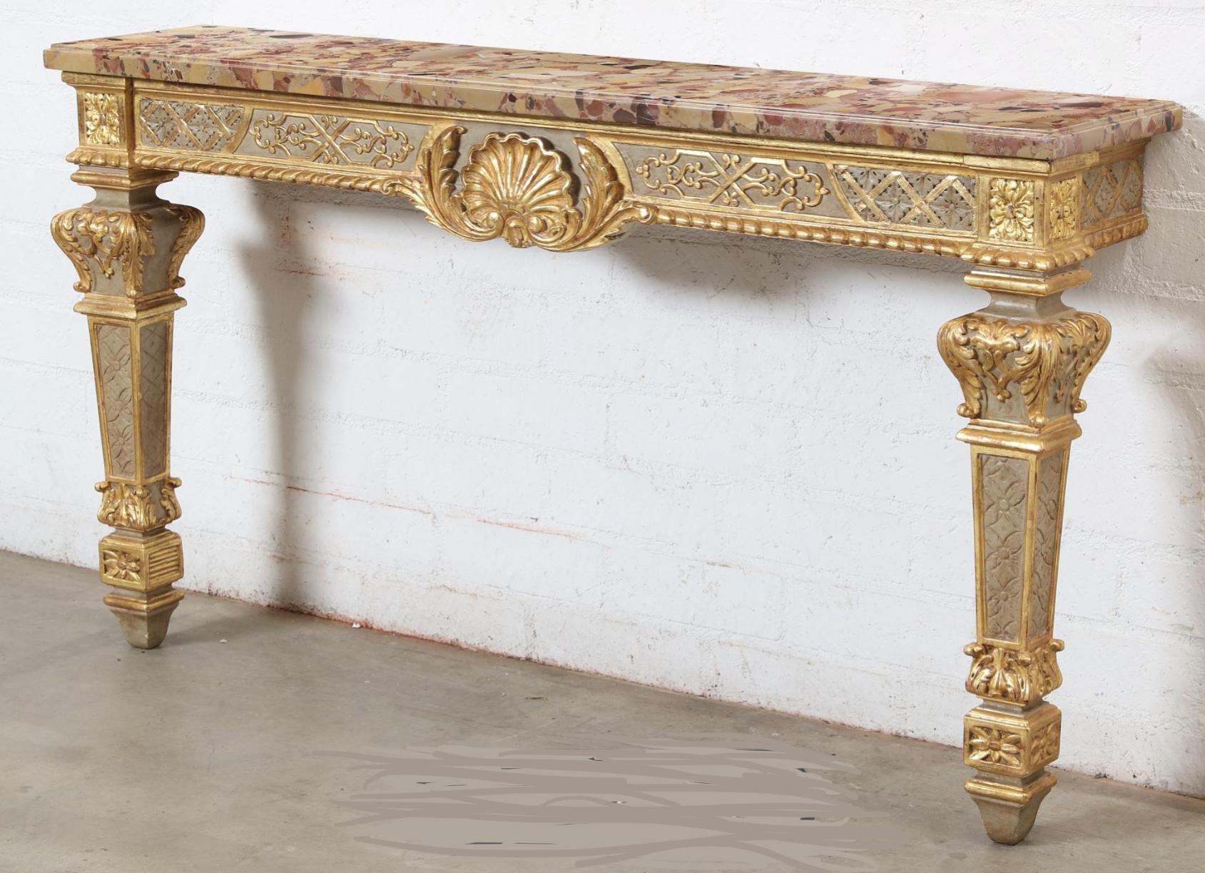 18th C Style Swedish Empire Louis XIV Parcel Gilt and Grey Painted Decorated Con For Sale 1
