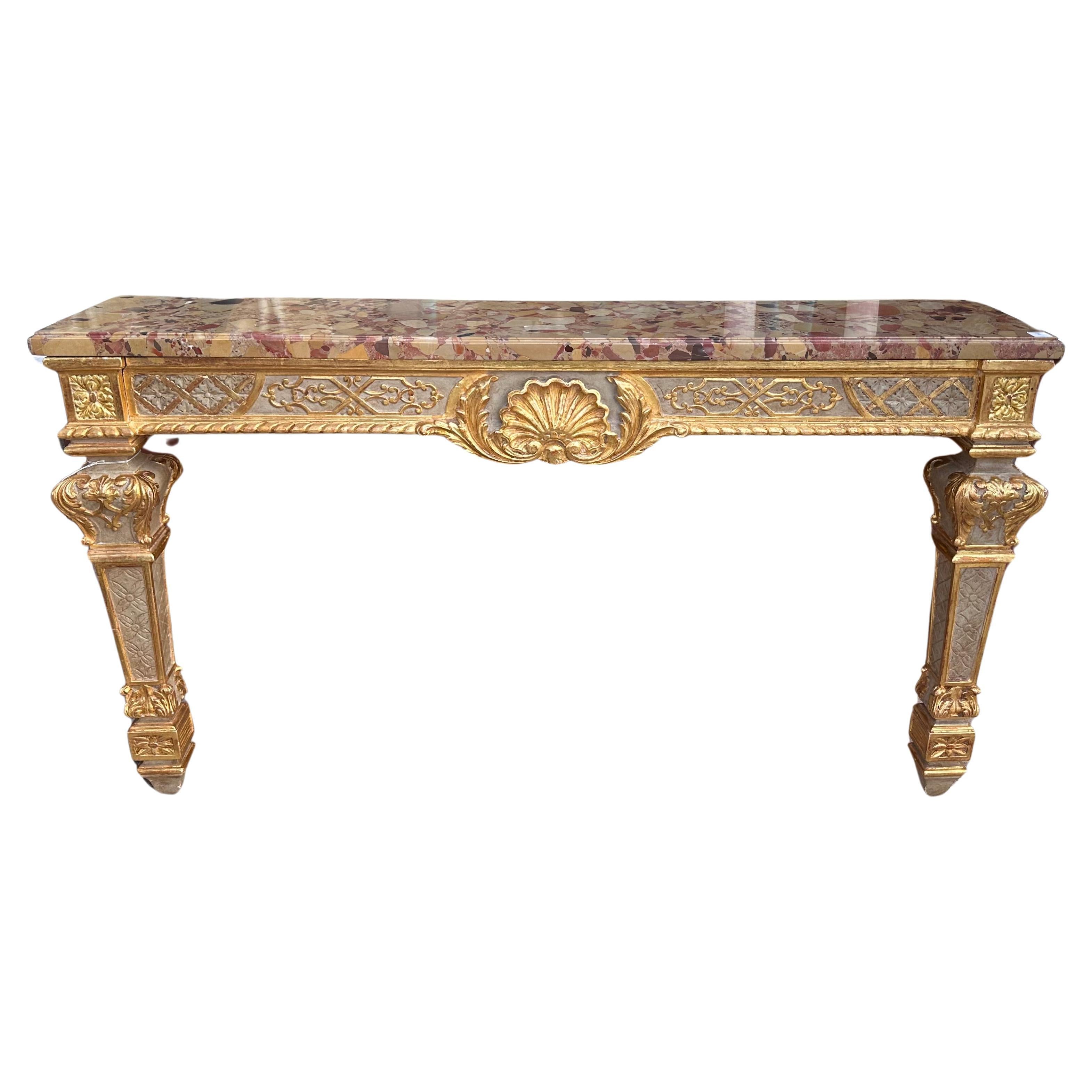 18th C Style Swedish Empire Louis XIV Parcel Gilt and Grey Painted Decorated Con For Sale