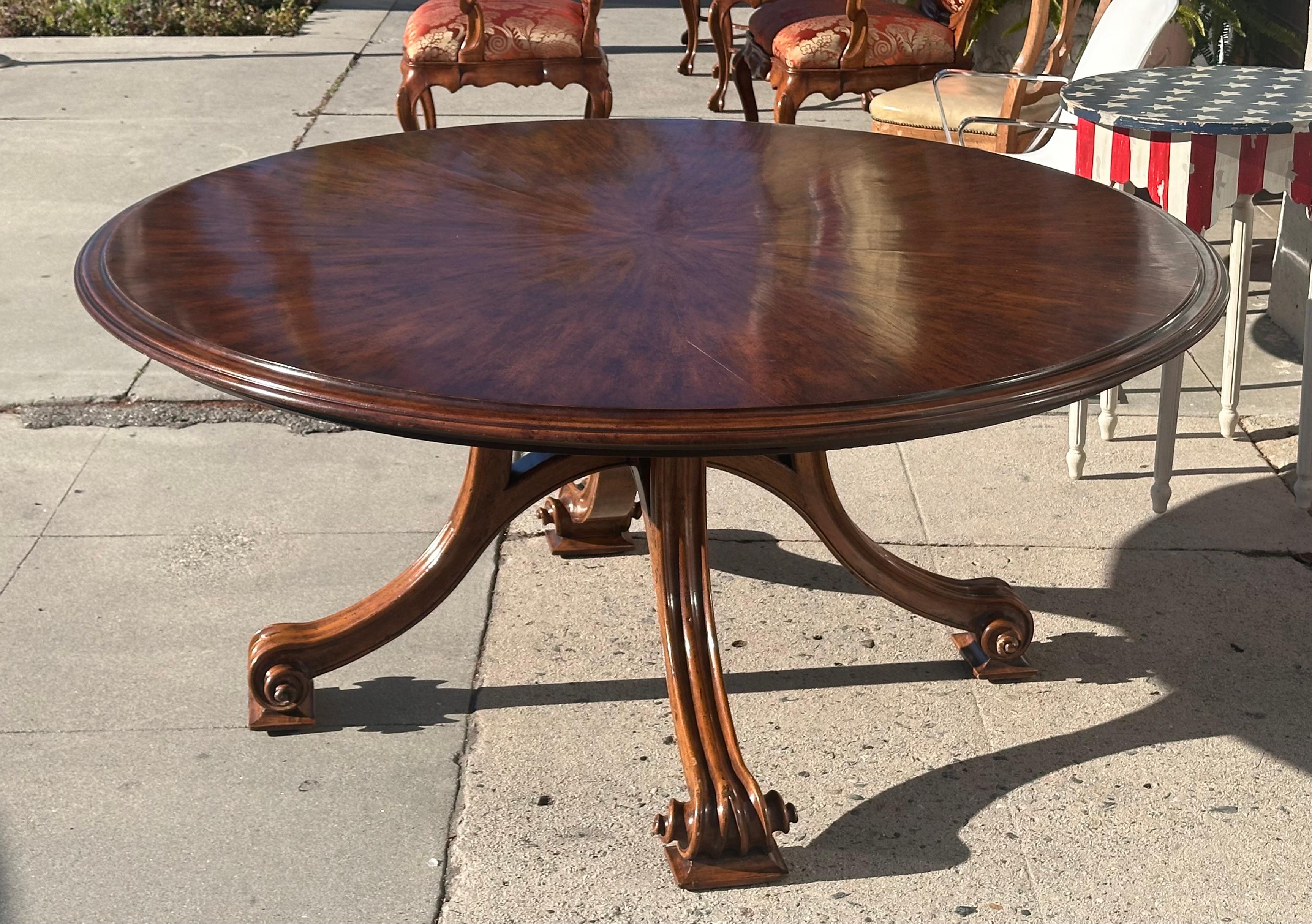Rustic 18th C Style Therien Volute Round Extension Dining Table For Sale