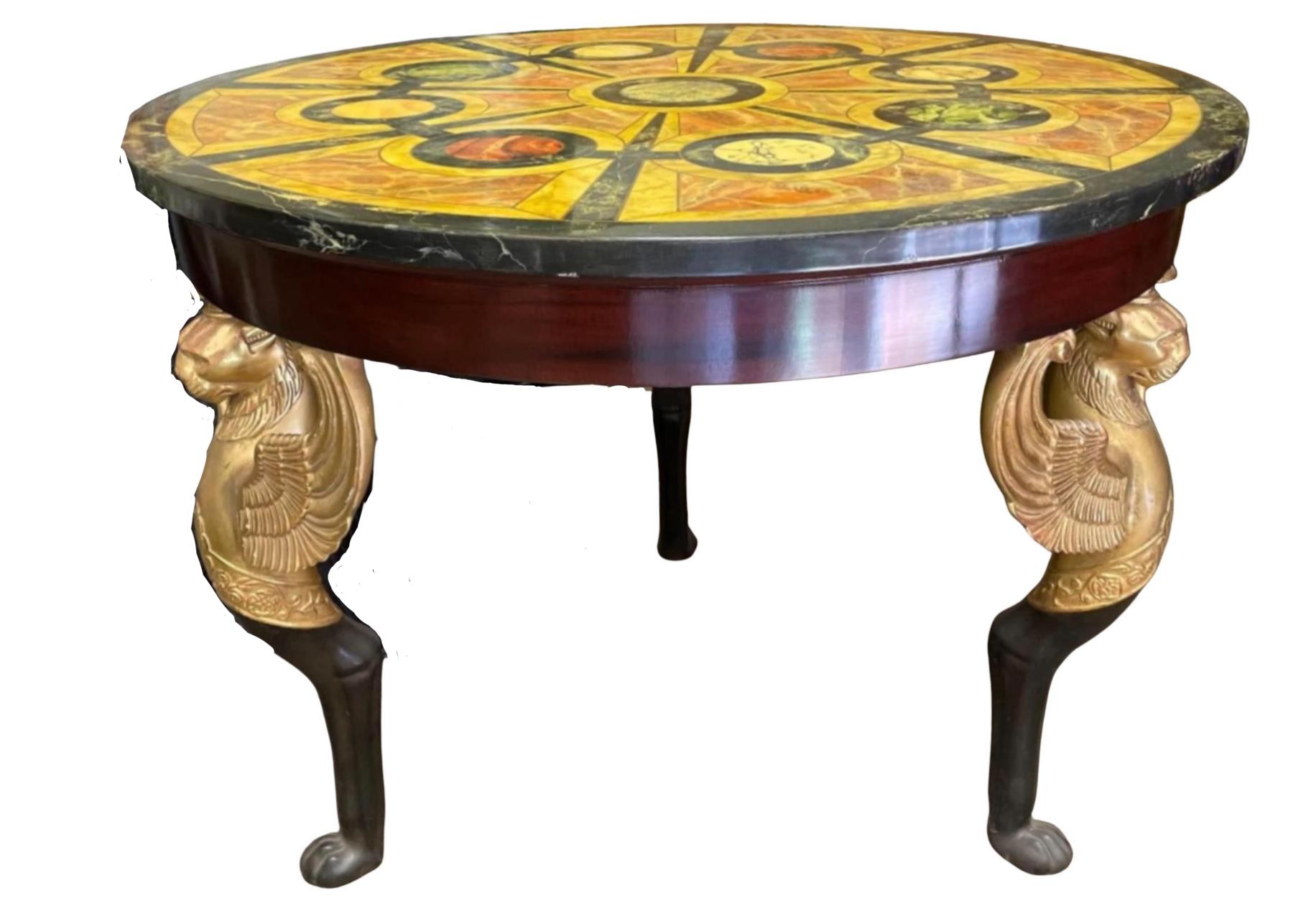 Regency 18th C Style Thomas W. Morgan Trompe l'Oeil Center Table W Giltwood Eagles For Sale