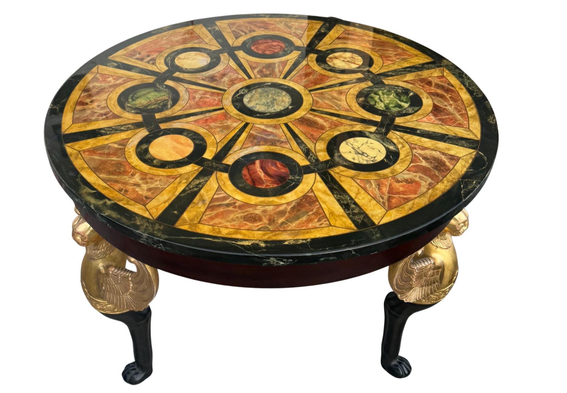 18th C Style Thomas W. Morgan Trompe l'Oeil Center Table W Giltwood Eagles In Good Condition For Sale In LOS ANGELES, CA