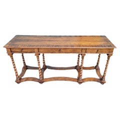 Vintage 18th C Style William & Mary English Country Walnut Console Table