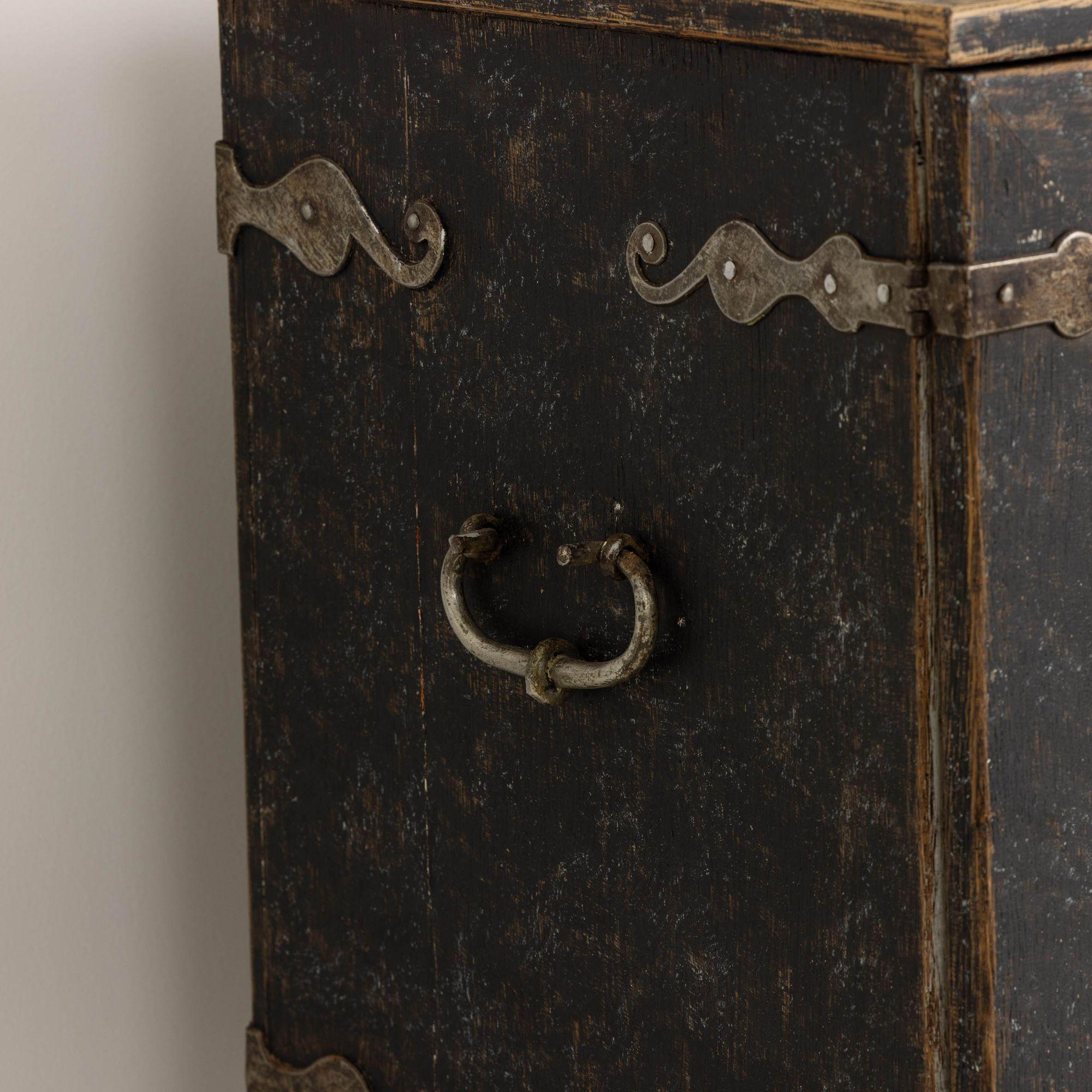 18th c. Swedish Baroque Period Black Painted Spice Cabinet on Stand 9