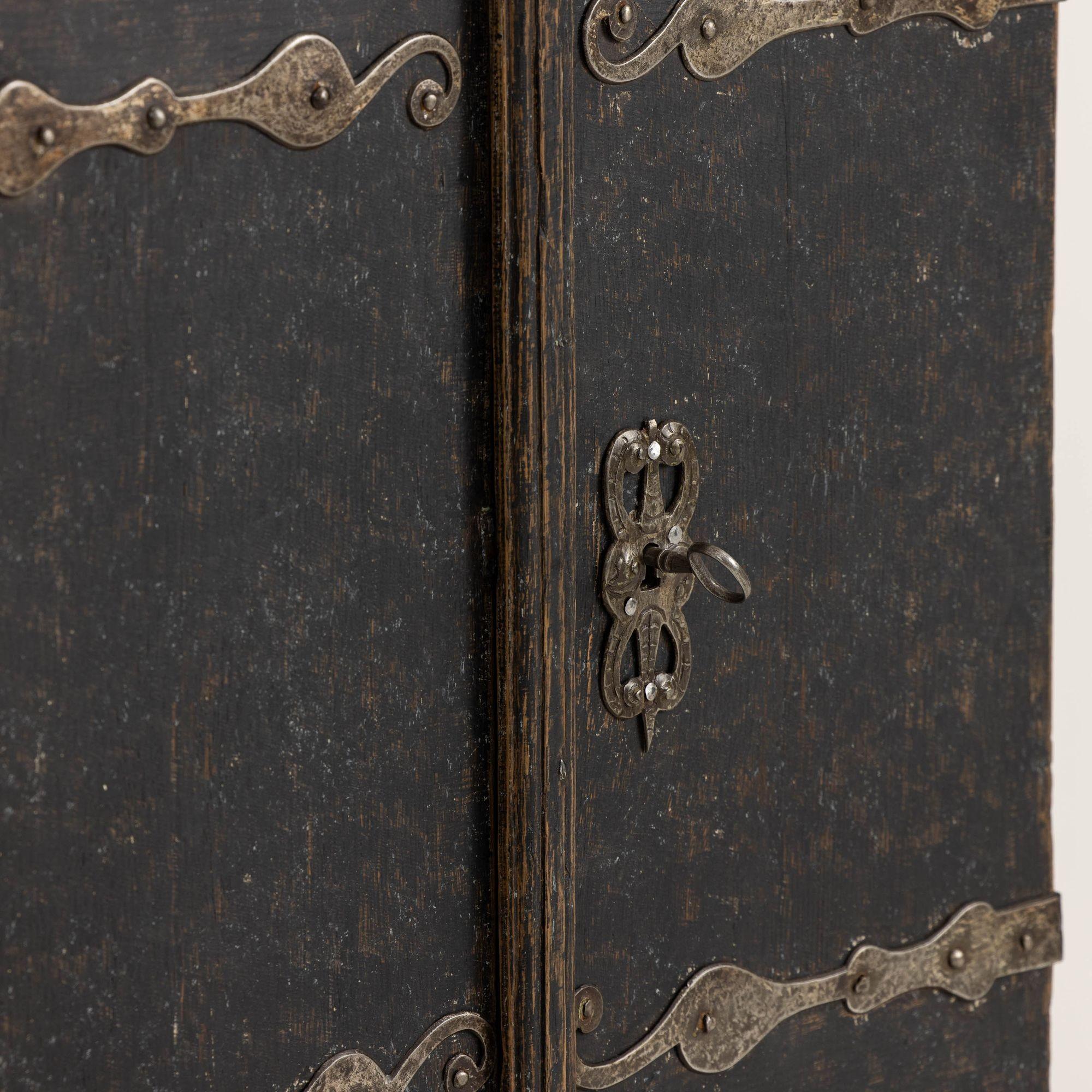 18th c. Swedish Baroque Period Black Painted Spice Cabinet on Stand 10