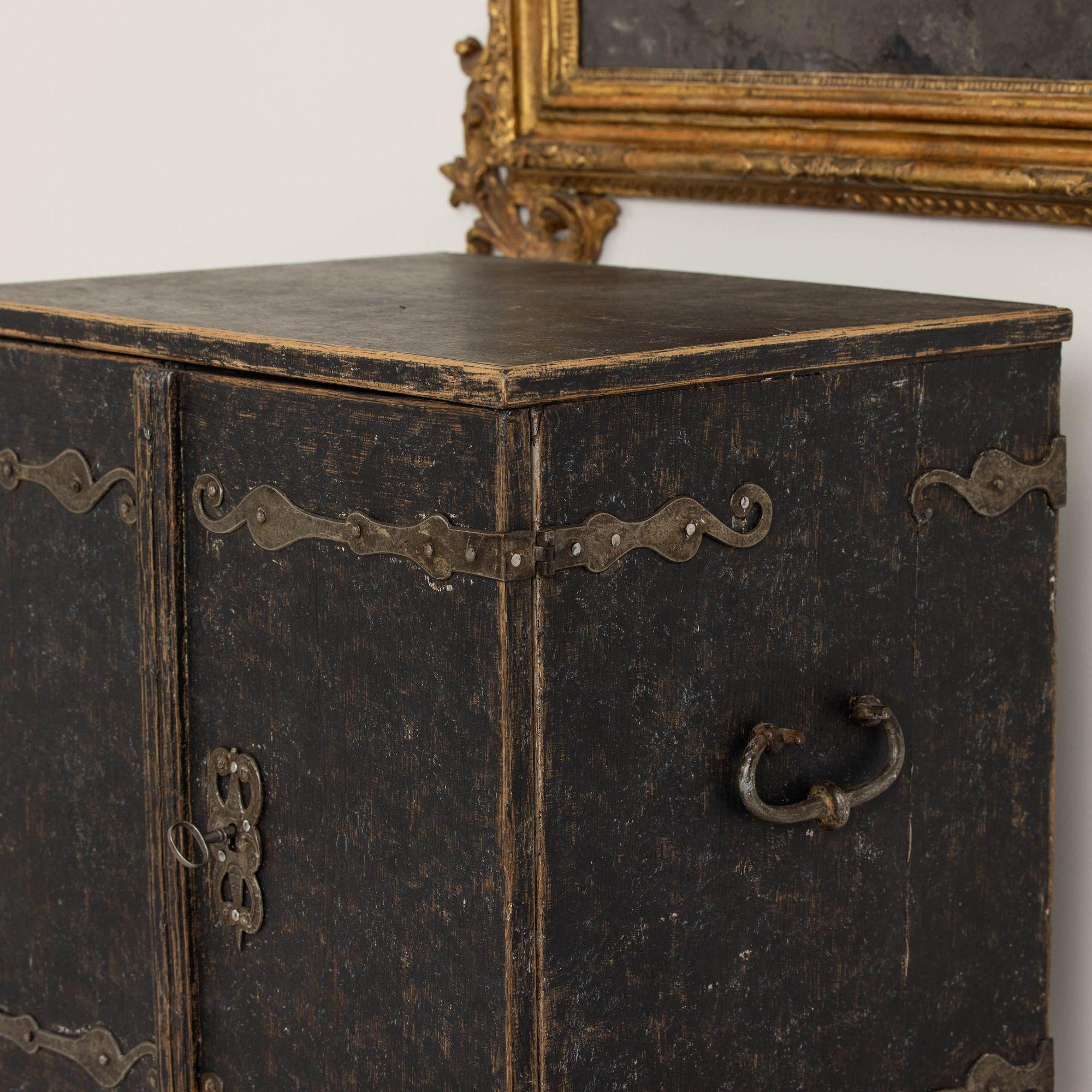 18th c. Swedish Baroque Period Black Painted Spice Cabinet on Stand 14