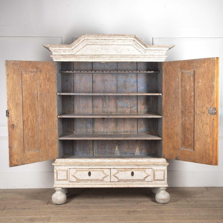 Swedish Painted Armoire Cabinet, 18th c. Baroque Period In Excellent Condition For Sale In Wichita, KS