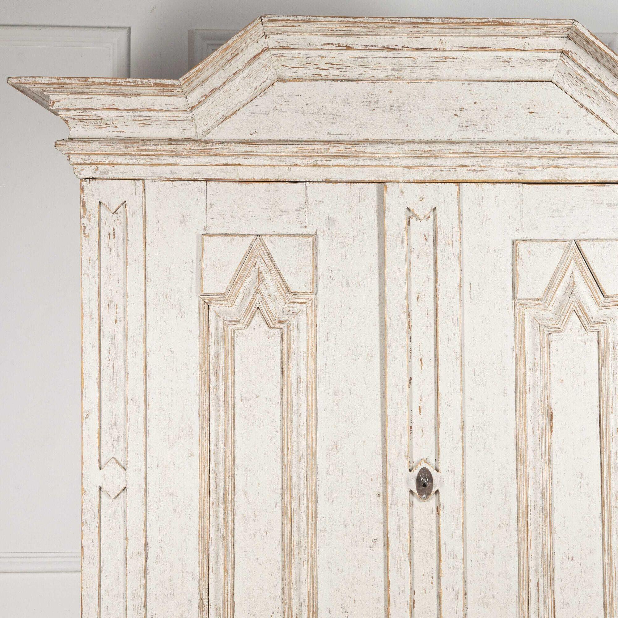 Wood Swedish Painted Armoire Cabinet, 18th c. Baroque Period