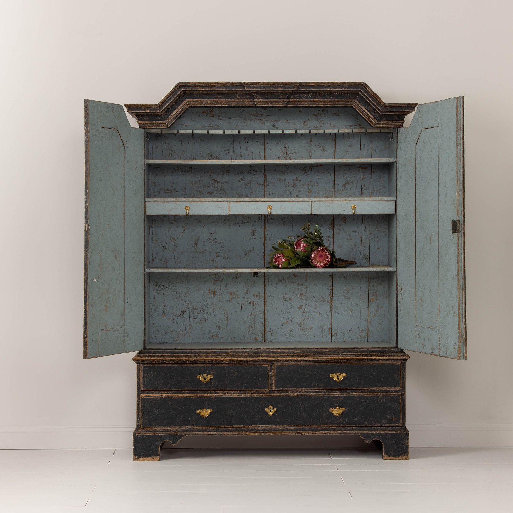 18th c. Swedish Baroque Period Painted Linen Press Cabinet 4