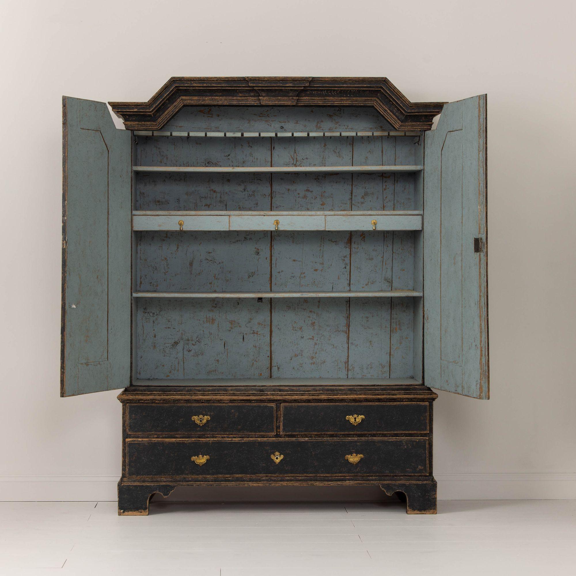 18th c. Swedish Baroque Period Painted Linen Press Cabinet 5