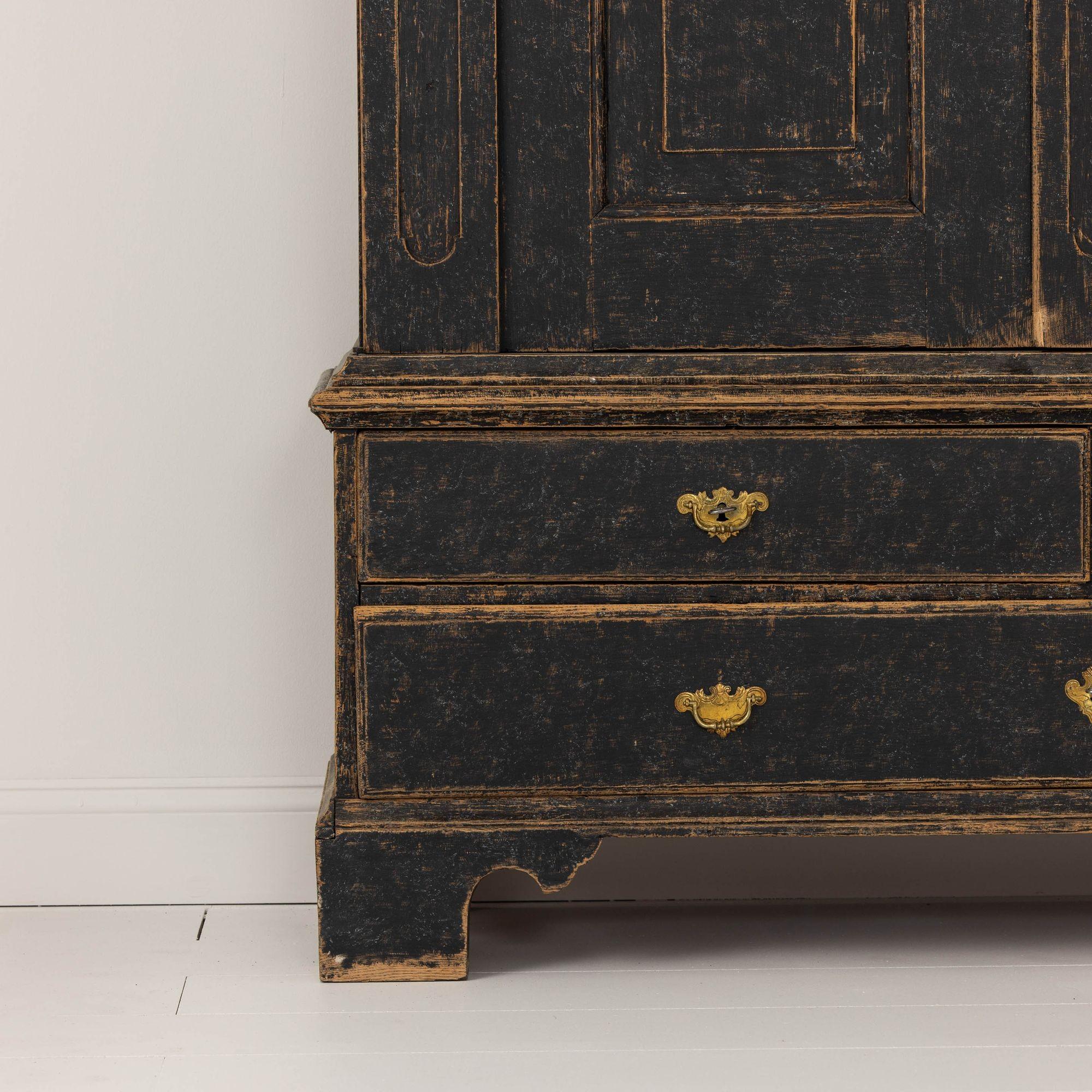 18th Century and Earlier 18th c. Swedish Baroque Period Painted Linen Press Cabinet