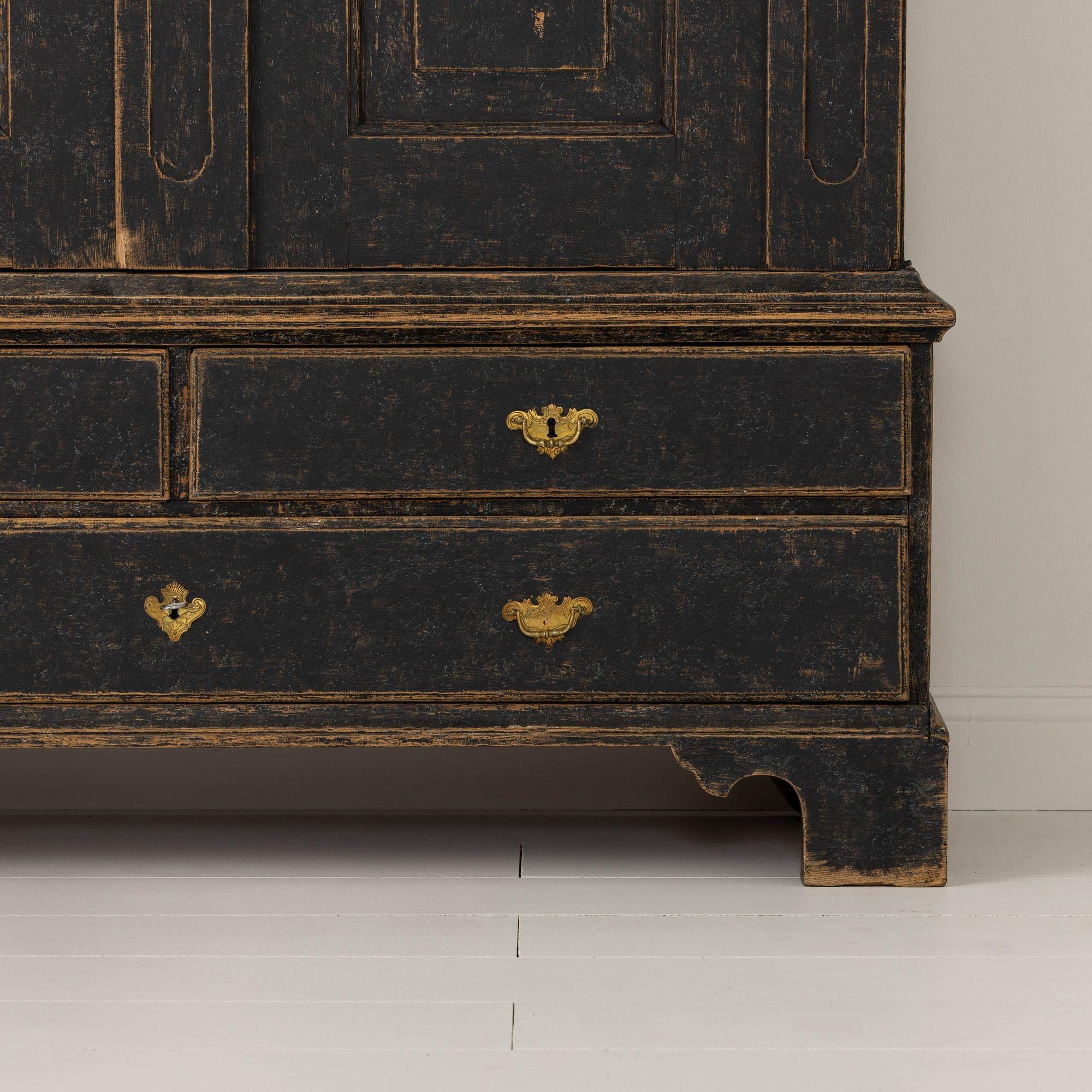 18th c. Swedish Baroque Period Painted Linen Press Cabinet 1