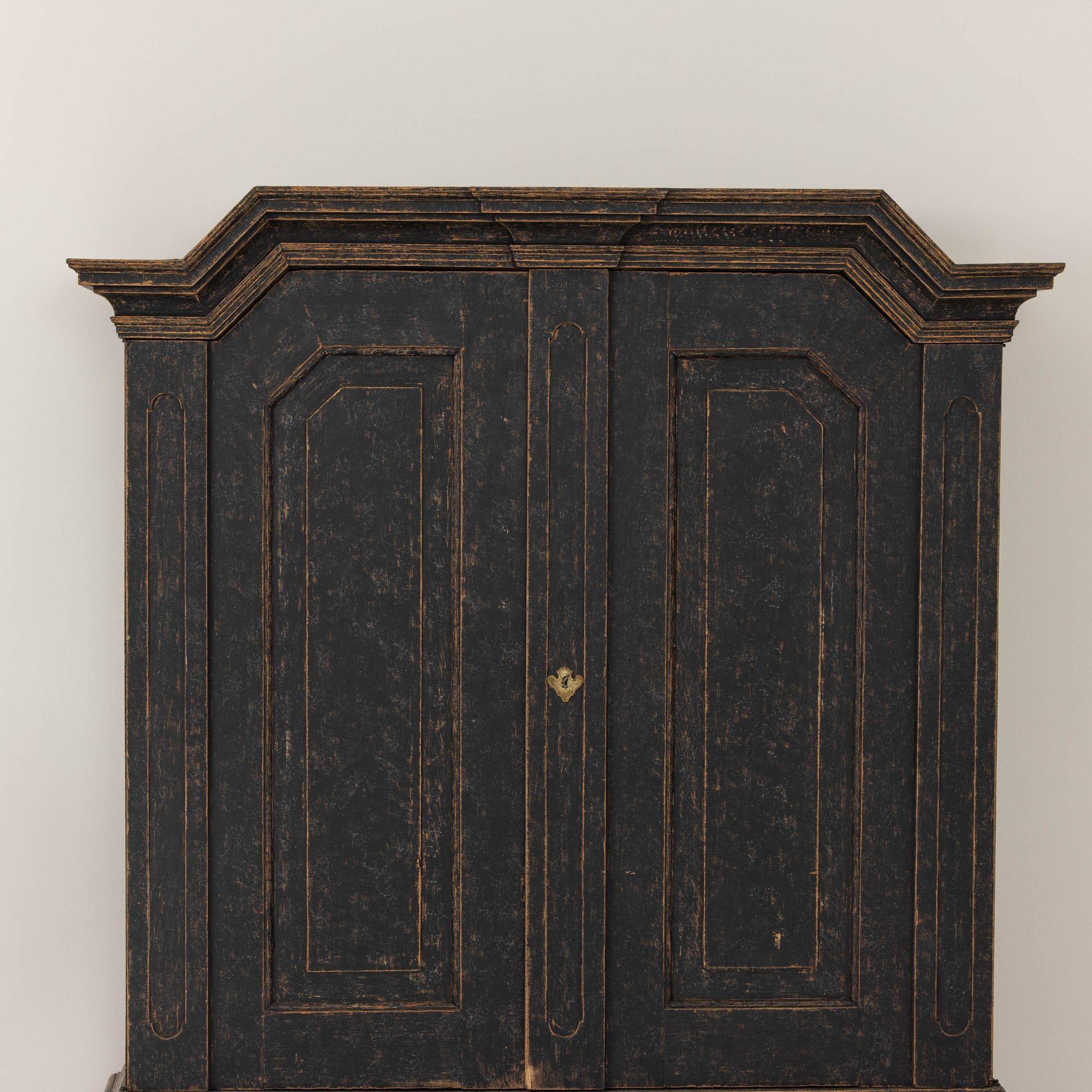 18th c. Swedish Baroque Period Painted Linen Press Cabinet 3
