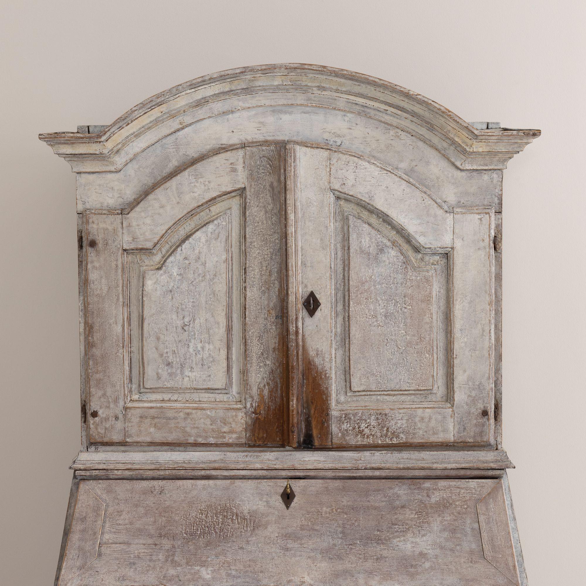 Wood 18th C. Swedish Baroque Secretary with Library in Original Paint For Sale